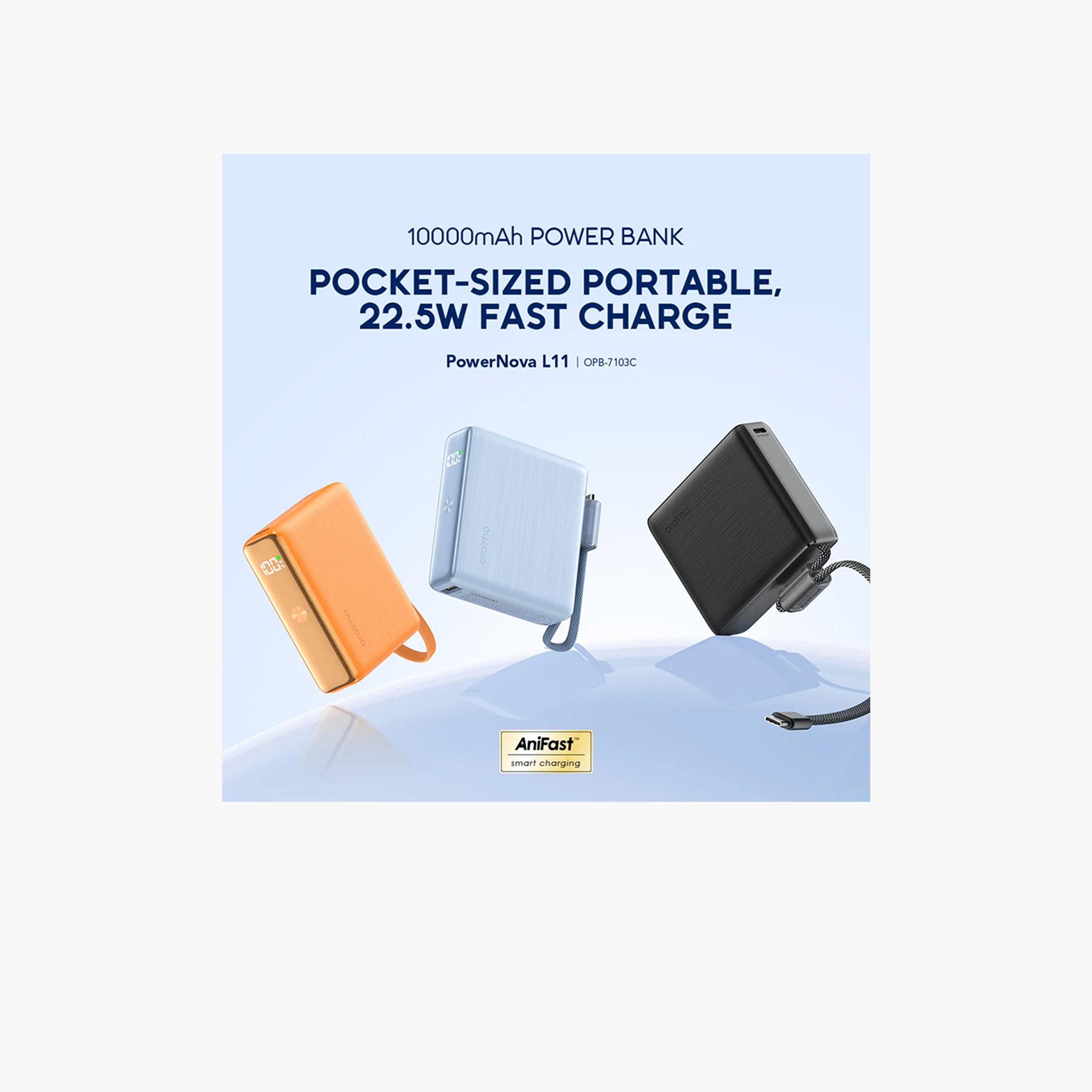 Oraimo PowerNova L11 Power Bank with USB-C and USB Ports, Built-in USB-C Cable 10000mAh 22.5W - Blue-electronics-accessories-mobileaccesories-image-5