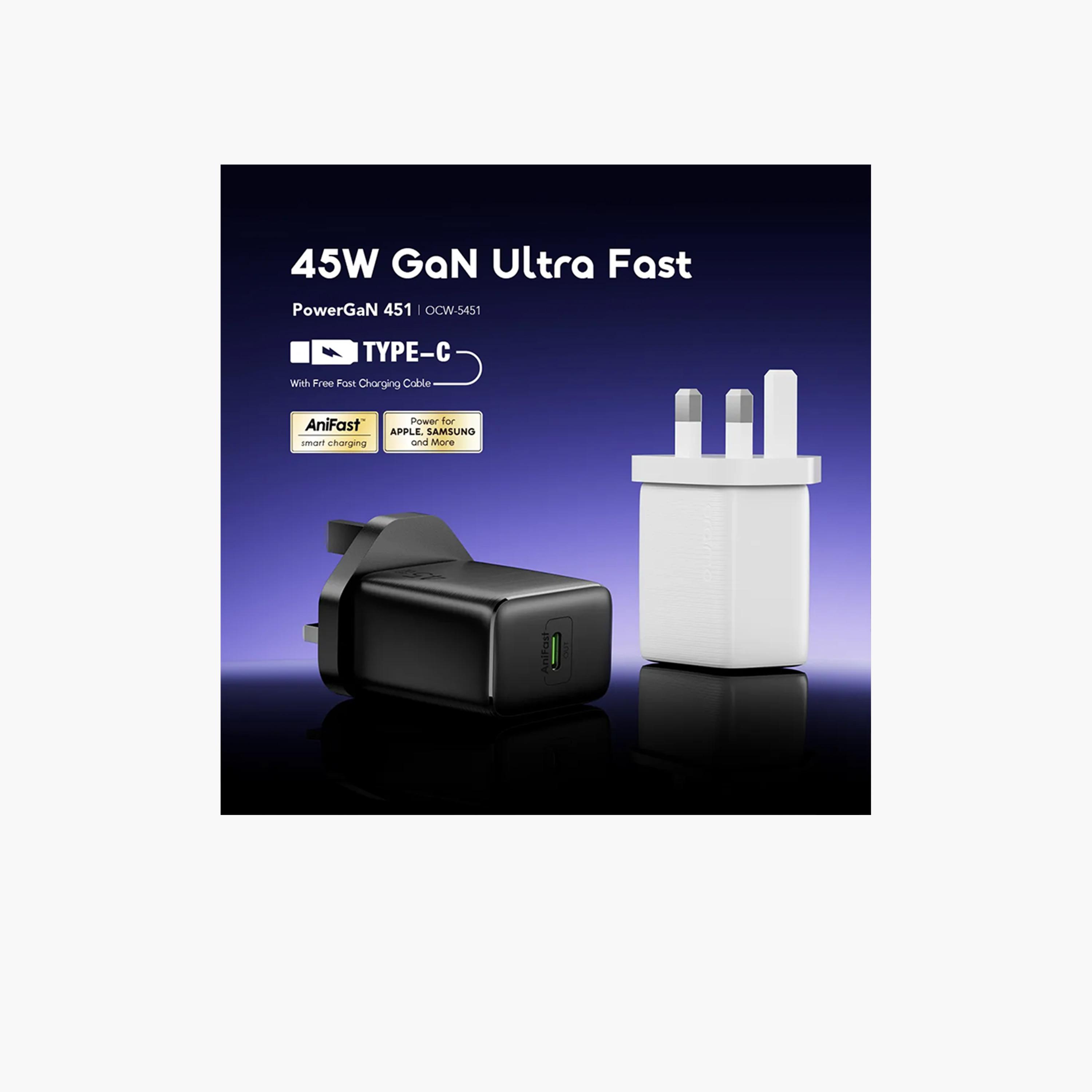اورايمو - شاحن حائط باورجان 451 GaN منفذ USB-C قدرة 45 واط مع كابل USB-C - أسود-electronics-accessories-mobileaccesories-image-3
