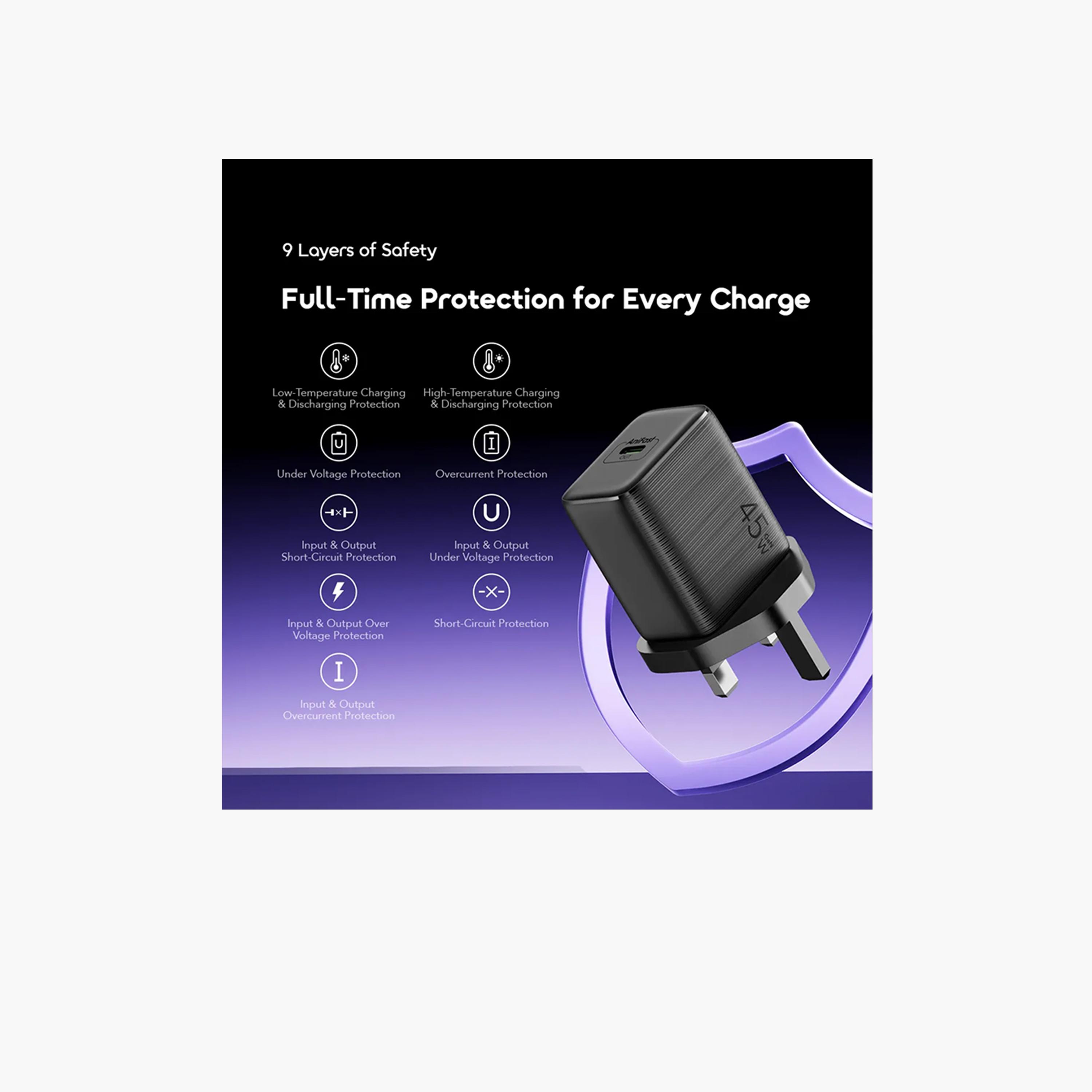 اورايمو - شاحن حائط باورجان 451 GaN منفذ USB-C قدرة 45 واط مع كابل USB-C - أسود-electronics-accessories-mobileaccesories-image-4