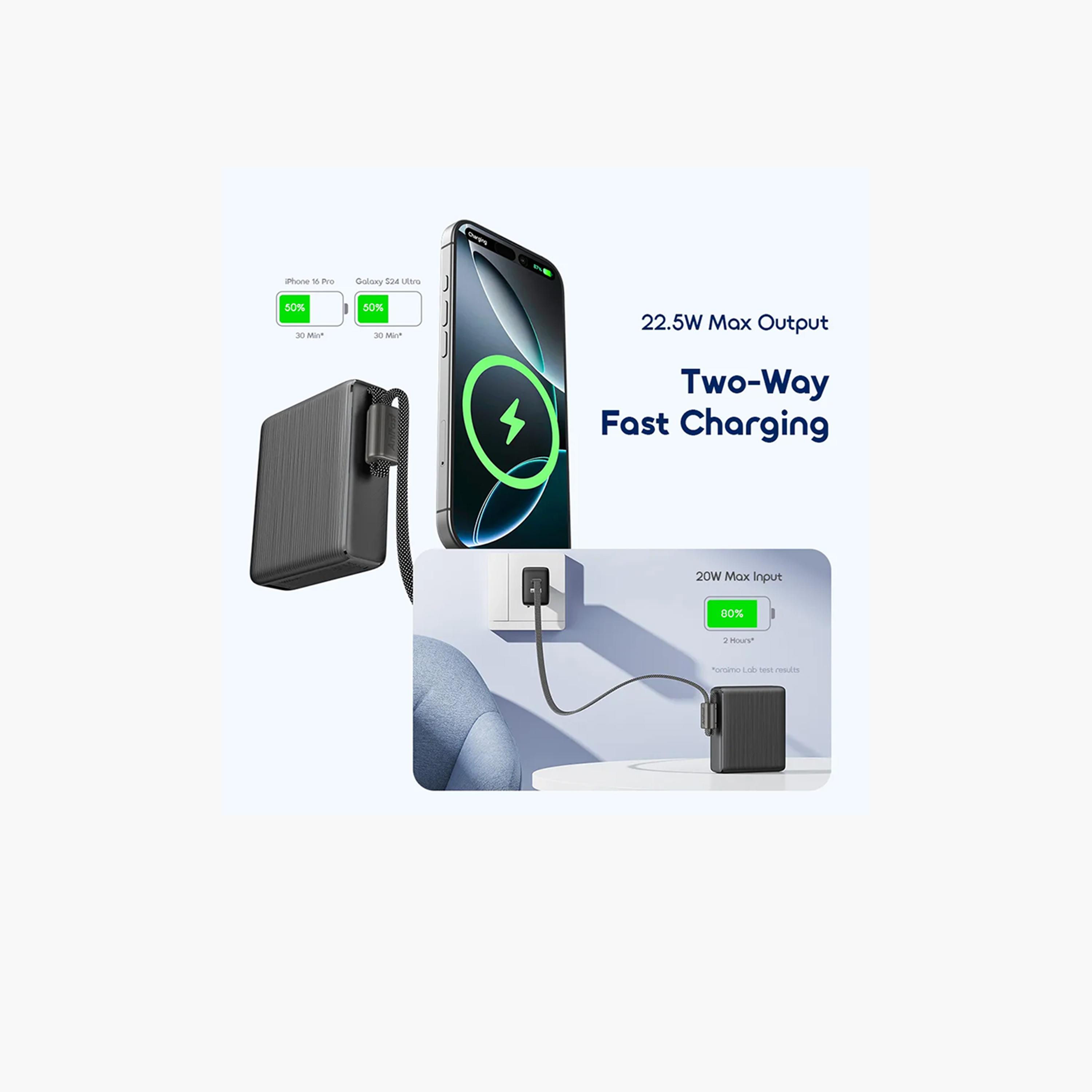 Oraimo PowerNova L11 Power Bank with USB-C and USB Ports, Built-in USB-C Cable 10000mAh 22.5W - Orange-electronics-accessories-mobileaccesories-image-5