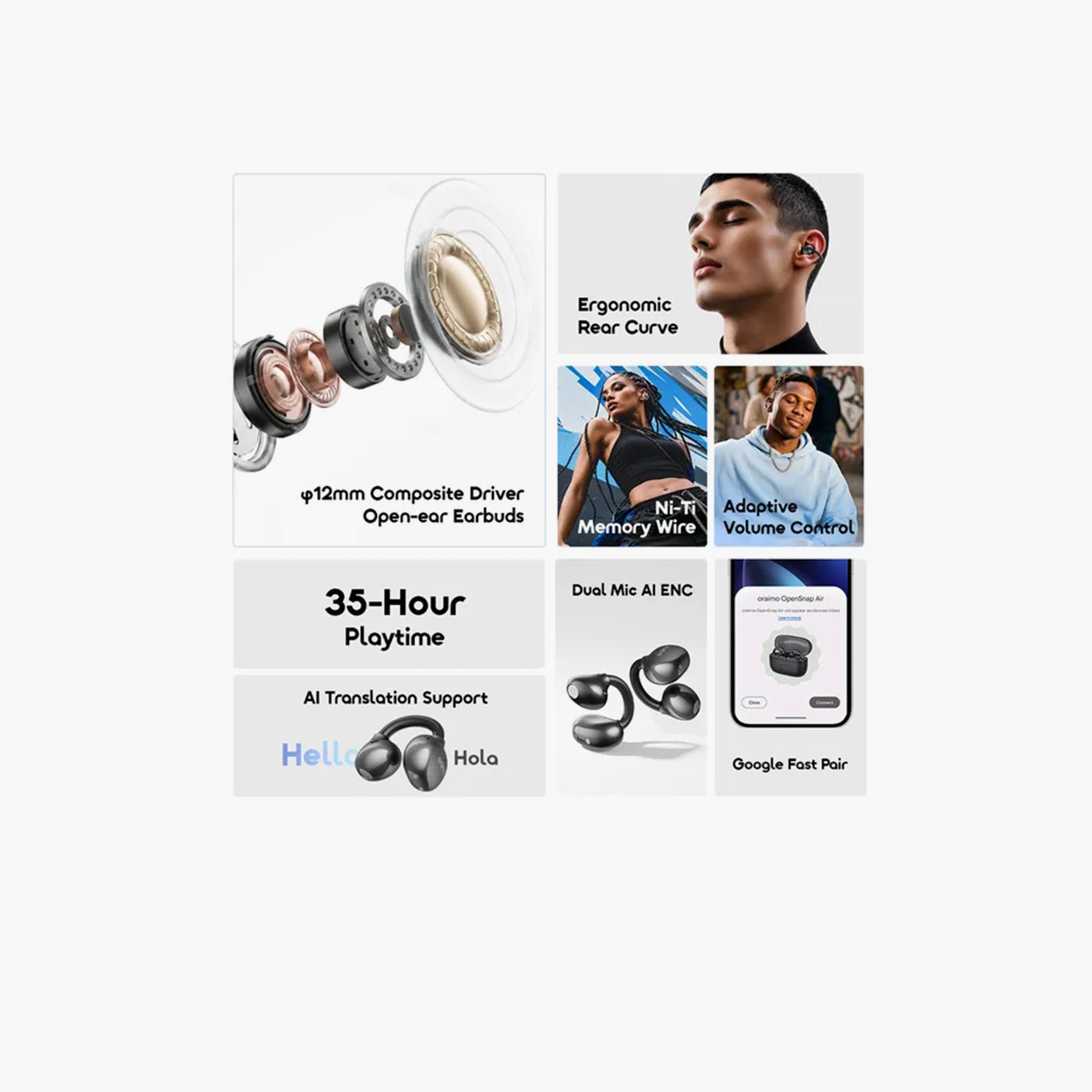 Oraimo OpenSnap Air Open-Ear Wireless Bluetooth Earbuds - Graphite Black-electronics-headphonesandearphones-image-4
