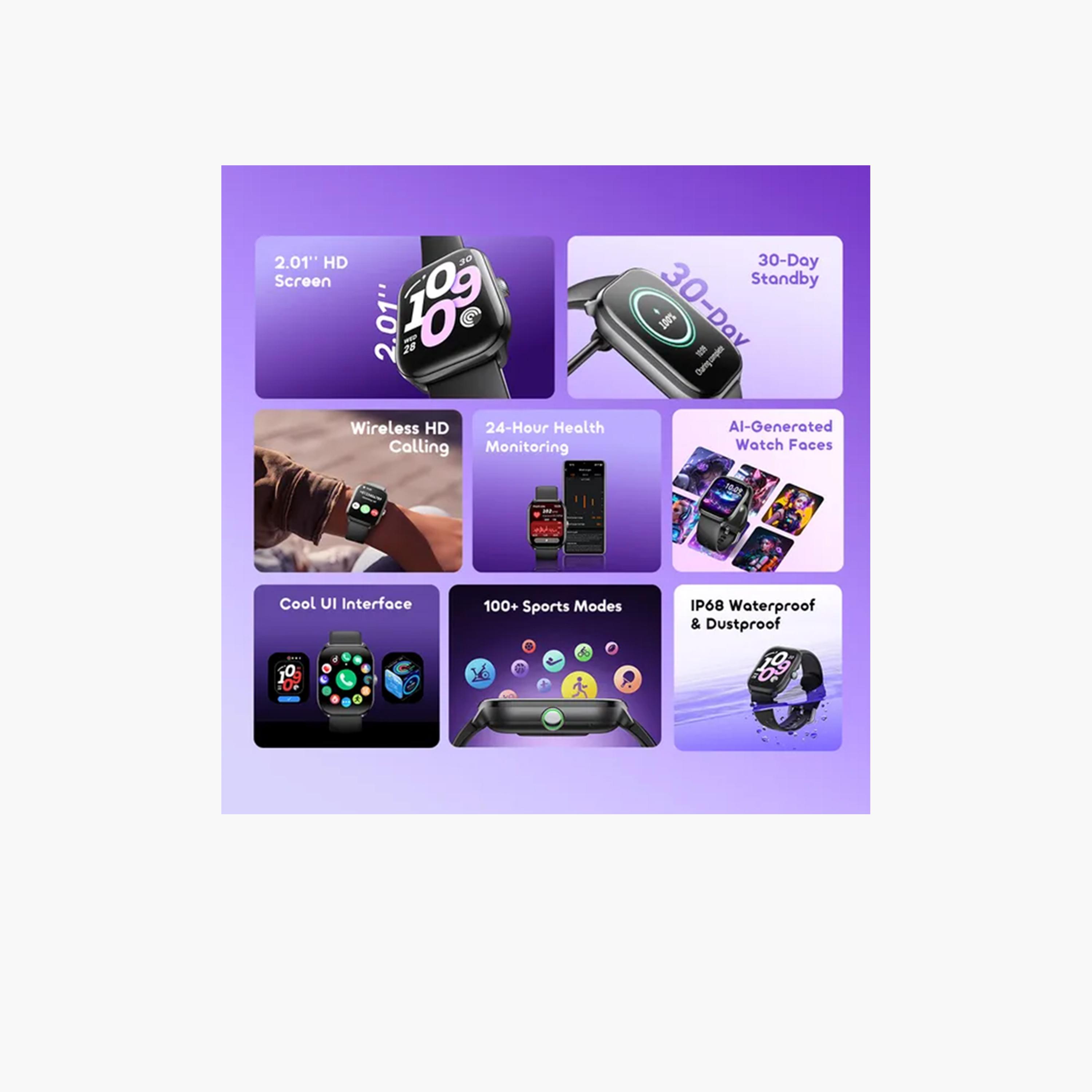 Oraimo Watch 6 Lite 2.01" Smartwatch with Cool UI Interface - Black-electronics-smartwatches-image-2