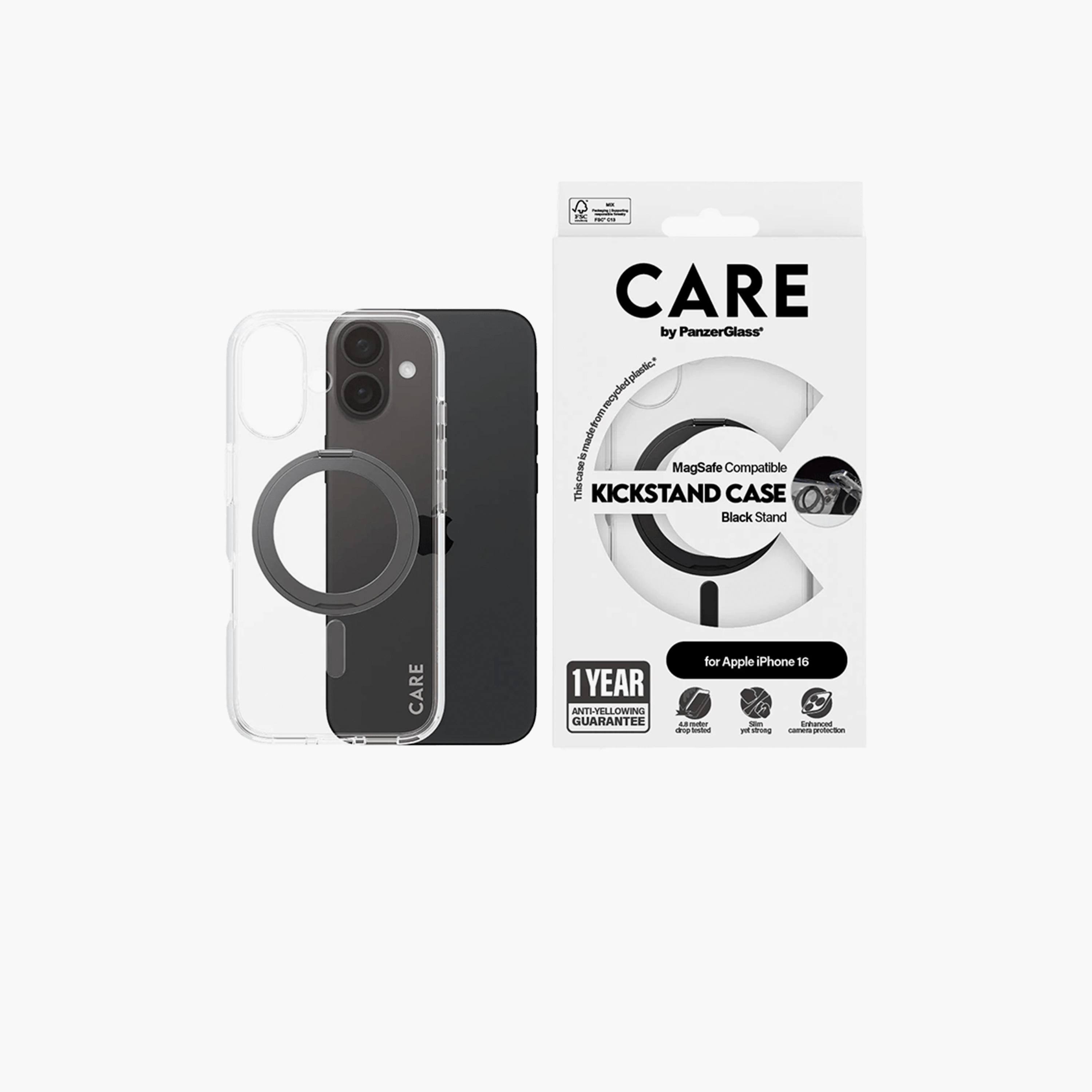 Panzer Glass CARE Case with Kickstand and MagSafe for iPhone 16 - Clear Black-electronics-accessories-mobileaccesories-image-1