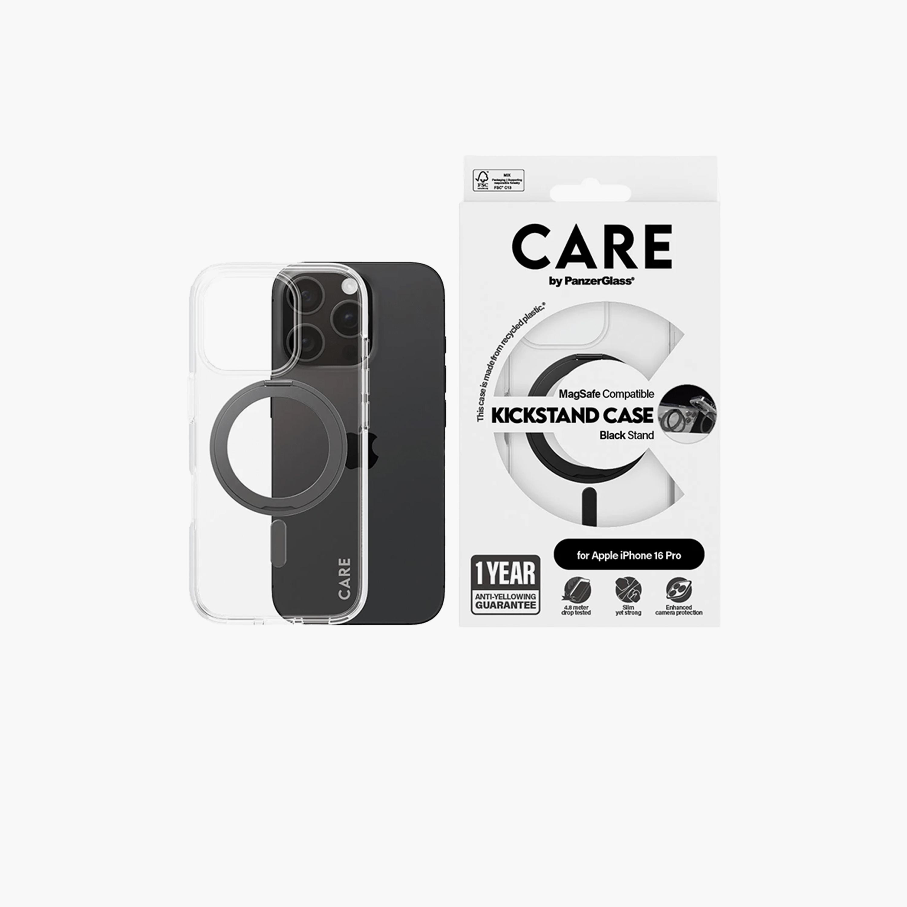 Panzer Glass CARE Case with Kickstand and MagSafe for iPhone 16 Pro - Clear Black-electronics-accessories-mobileaccesories-image-1
