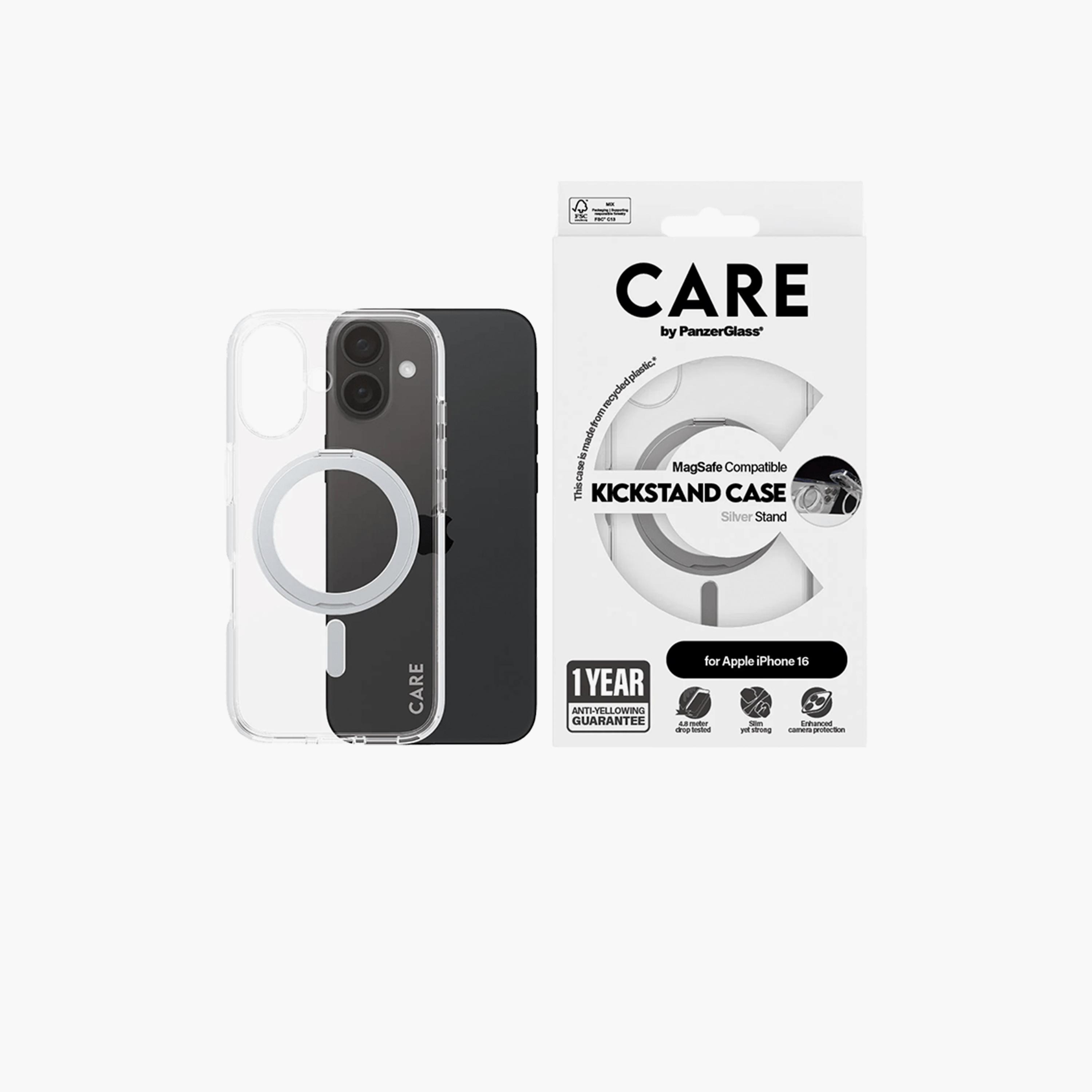 Panzer Glass CARE Case with Kickstand and MagSafe for iPhone 16 - Clear White-electronics-accessories-mobileaccesories-image-1