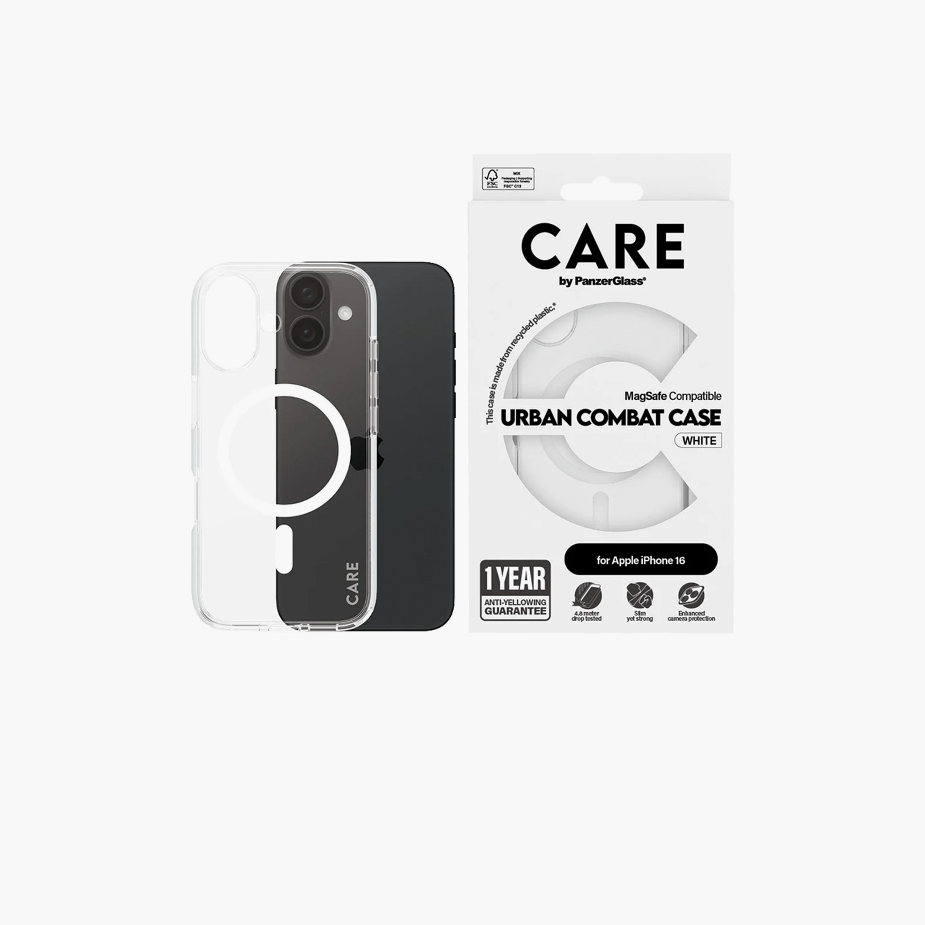 Panzer Glass CARE Flagship Urban Combat Case with MagSafe for iPhone 16 - Clear White-electronics-accessories-mobileaccesories-image-1