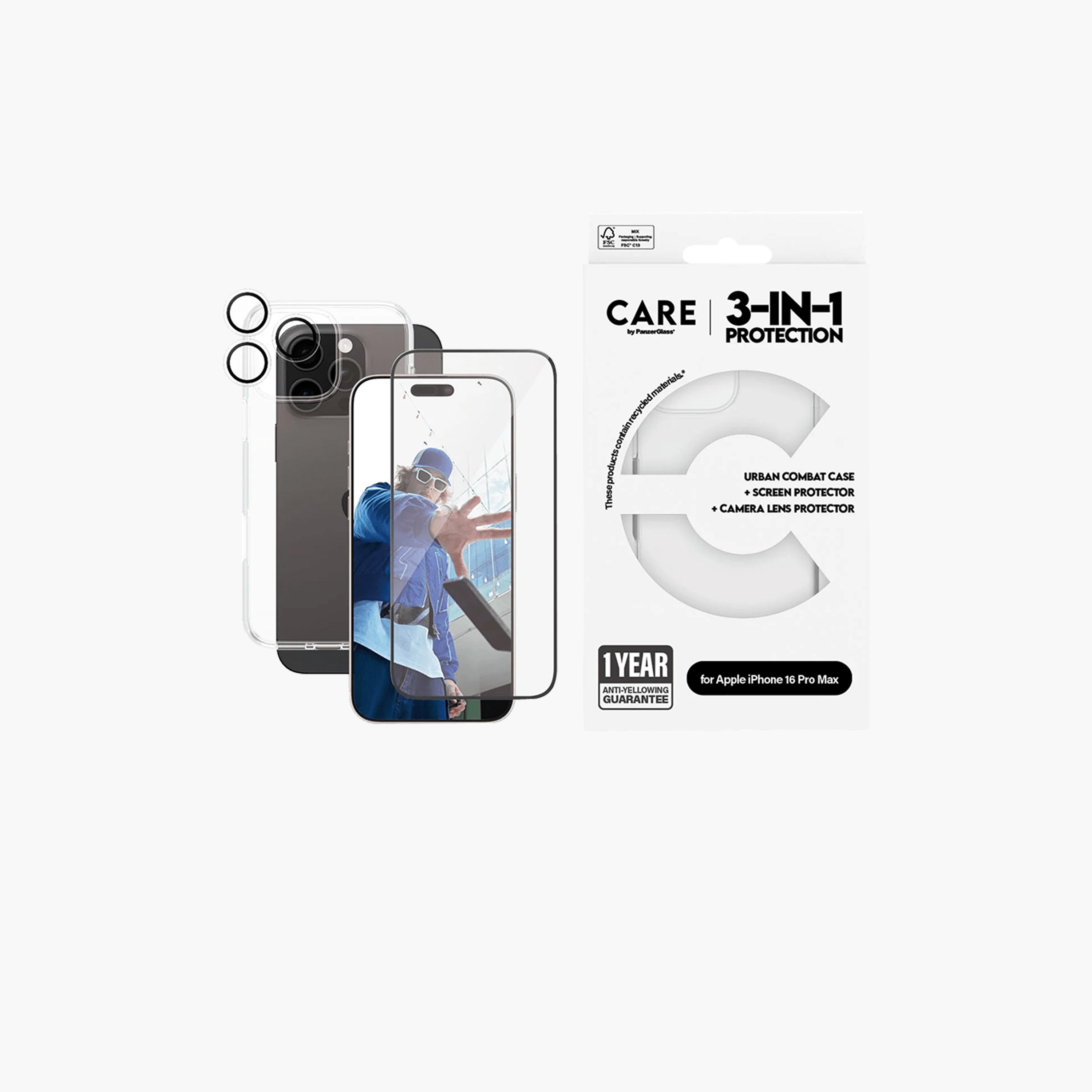 بانزر جلاس - مجموعة كير الرائدة 3 في 1 لهاتف آي فون 16 برو ماكس - شفاف-electronics-accessories-mobileaccesories-image-1
