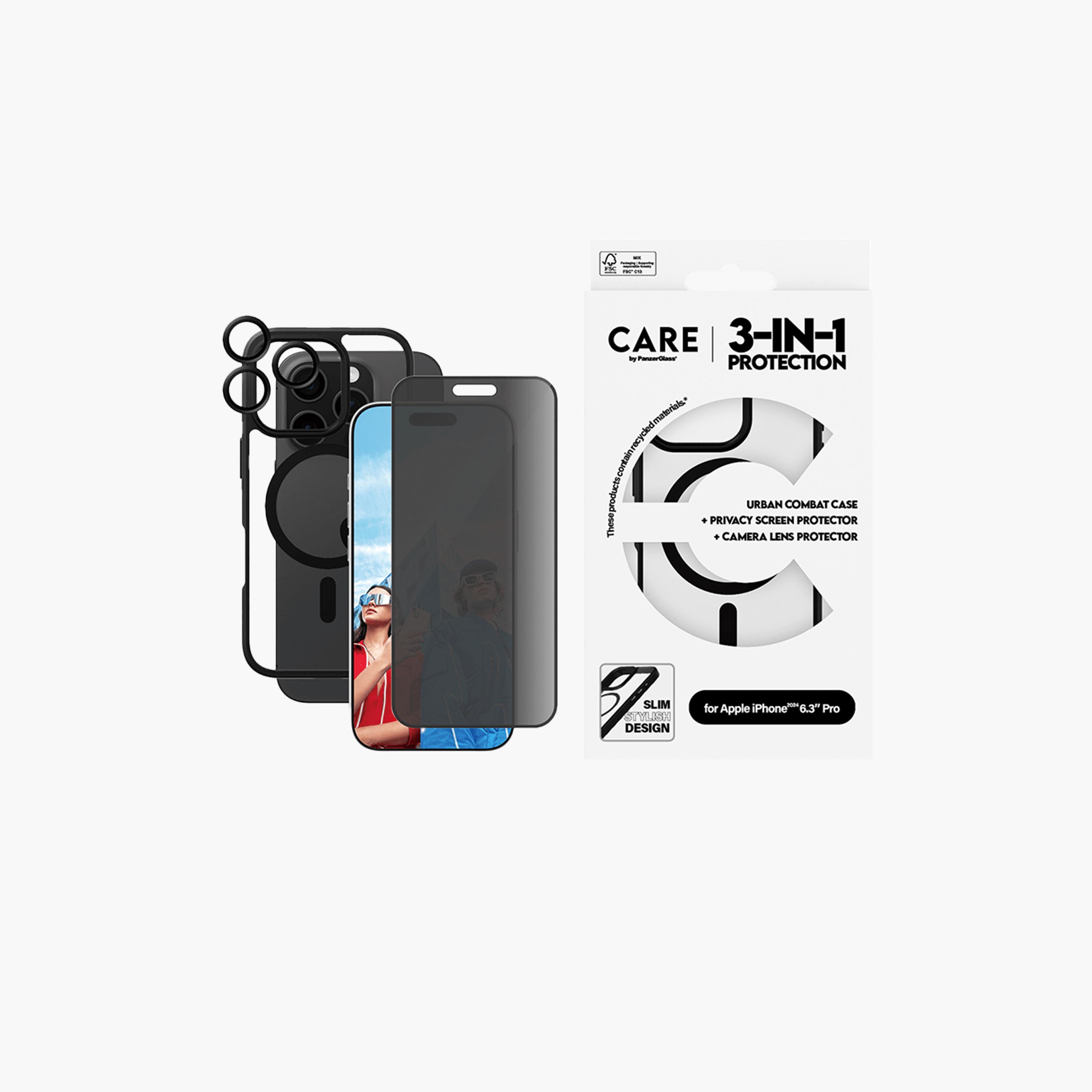 بانزر جلاس - باقة الحماية الشاملة 3 في 1 من كير لهاتف آي فون 16 برو - الخصوصية-electronics-accessories-mobileaccesories-image-1