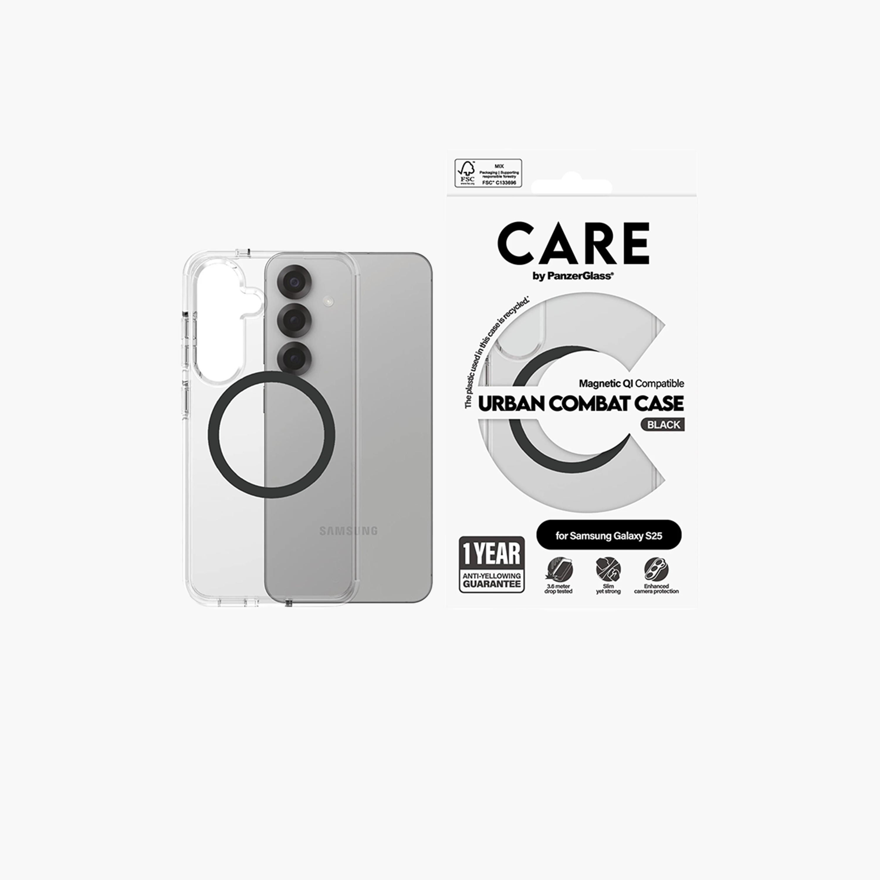 بانزر جلاس - حافظة هاتف كير فلاغ شيب Qi الأسود لهاتف سامسونج جالاكسي S25 - شفاف-electronics-accessories-mobileaccesories-image-1