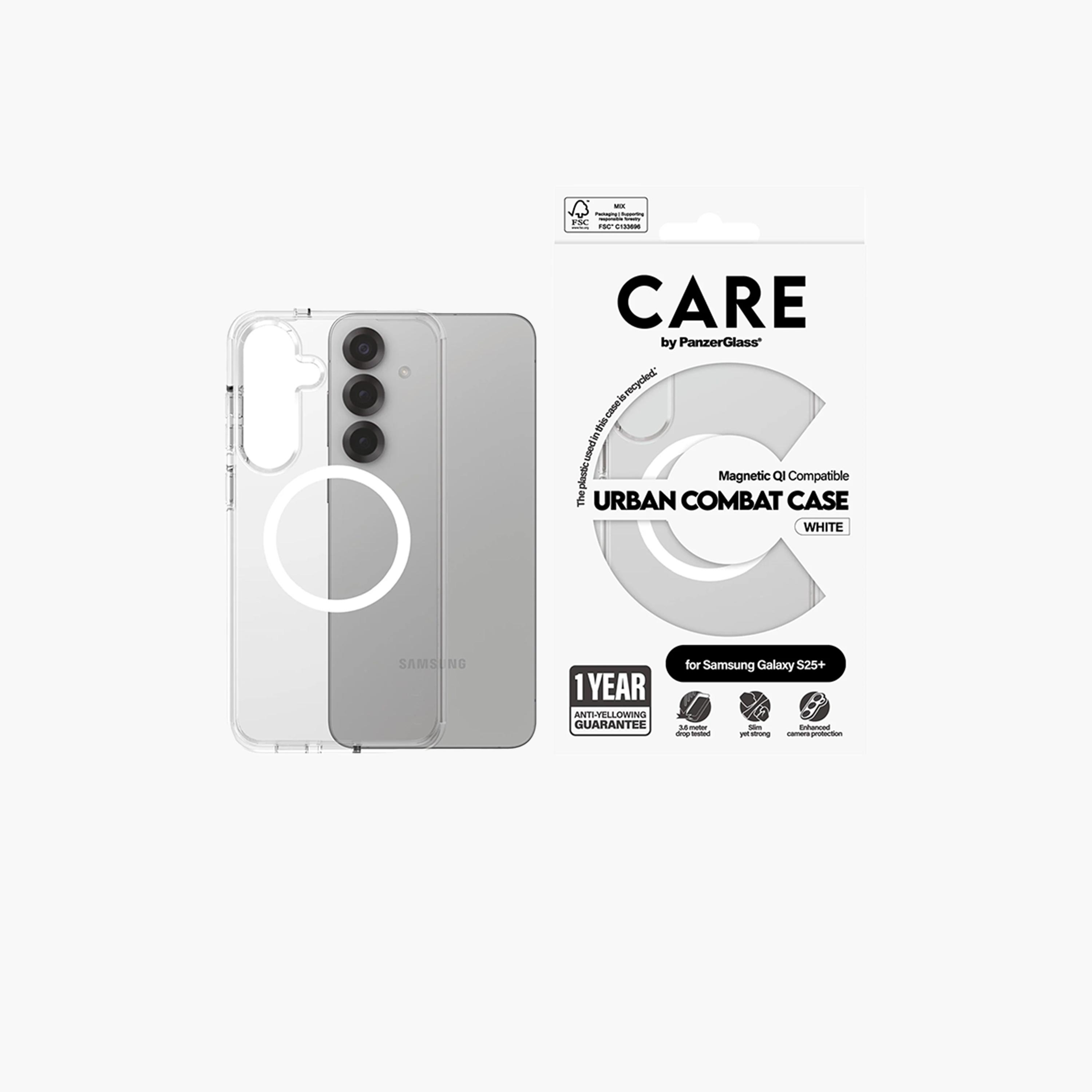 بانزر جلاس - حافظة هاتف كير فلاغ شيب Qi الأبيض لهاتف سامسونج جالاكسي S25 بلس - شفاف-electronics-accessories-mobileaccesories-image-1