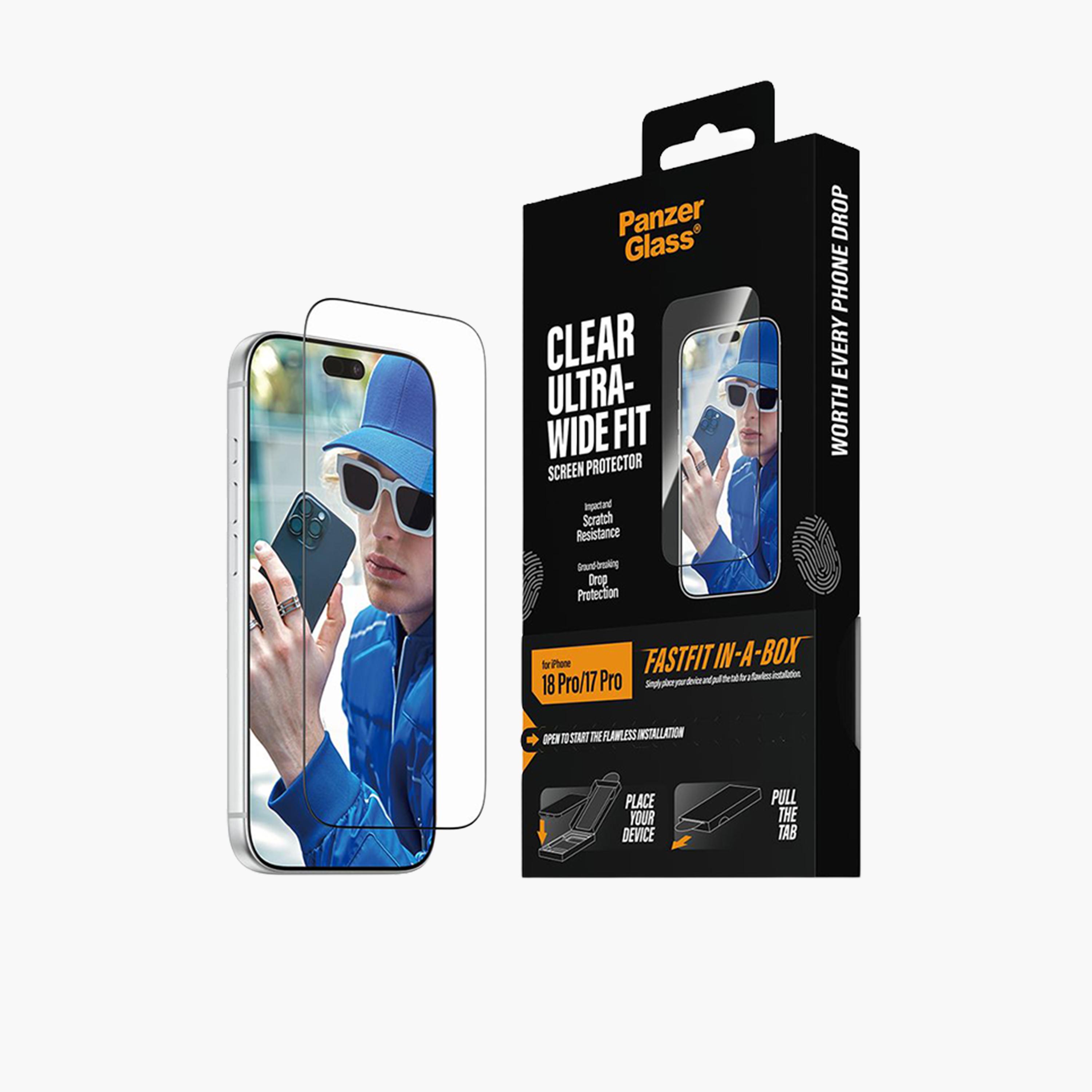 بانزر جلاس - واقي شاشة عريض للغاية مع تقنية FastFit متوفر في العلبة لهاتف آي فون 18 برو - شفاف-electronics-accessories-mobileaccesories-image-2