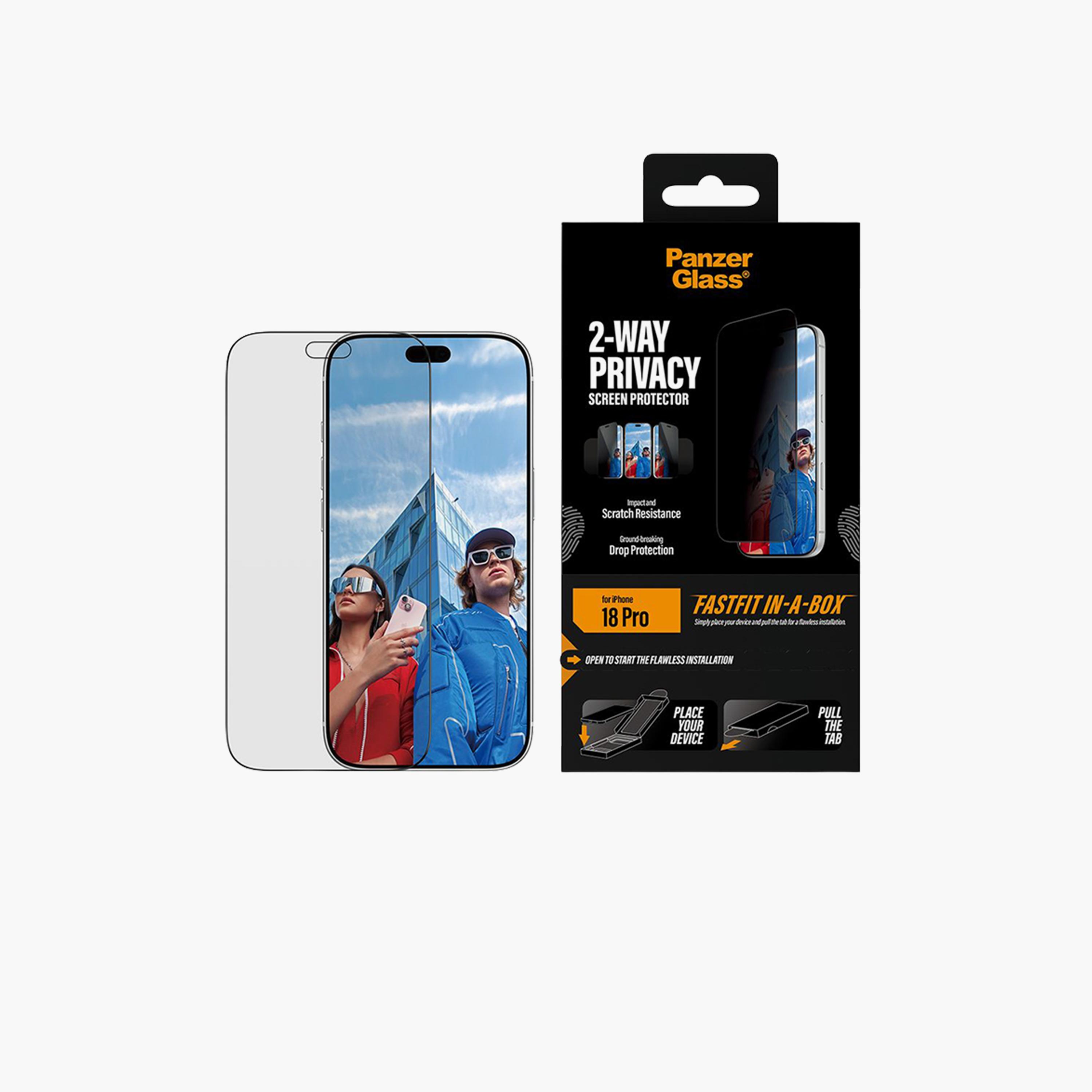 Panzer Glass 2-Way Privacy Ultra-Wide Fit Screen Protector with FastFit In-a-Box for iPhone 18 Pro - Privacy-electronics-accessories-mobileaccesories-image-1