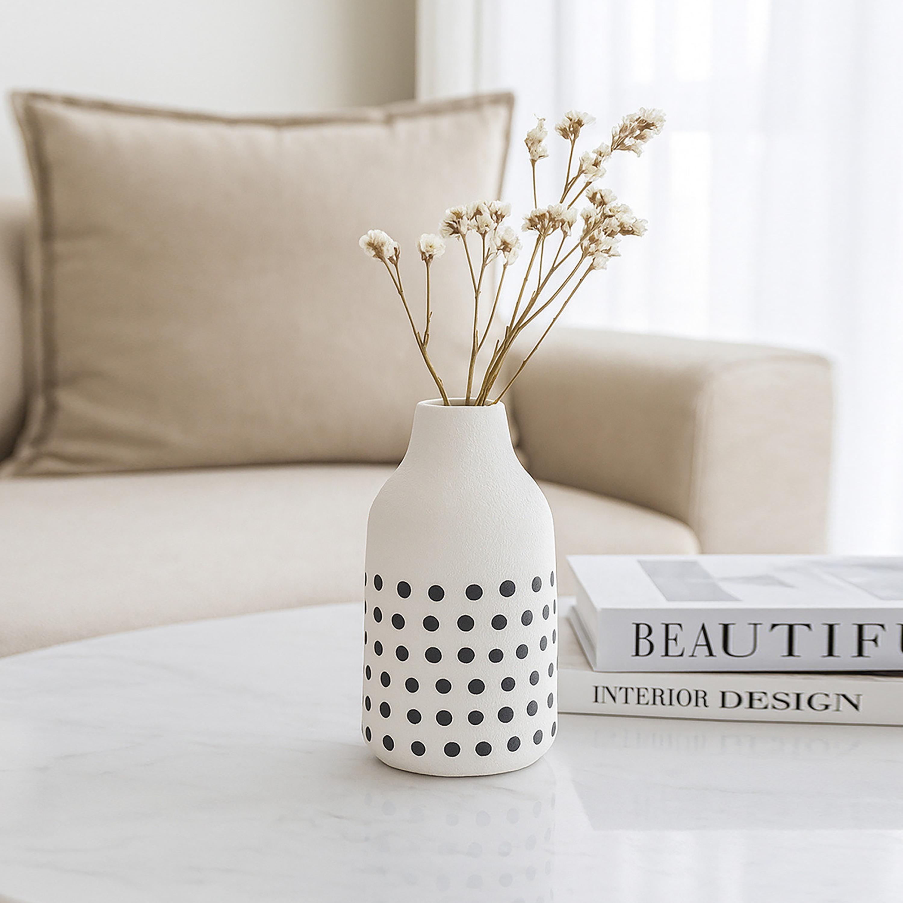 Maria Homes White Ceramic Dotted Vase-household-decor-vasesandbowls-image-1