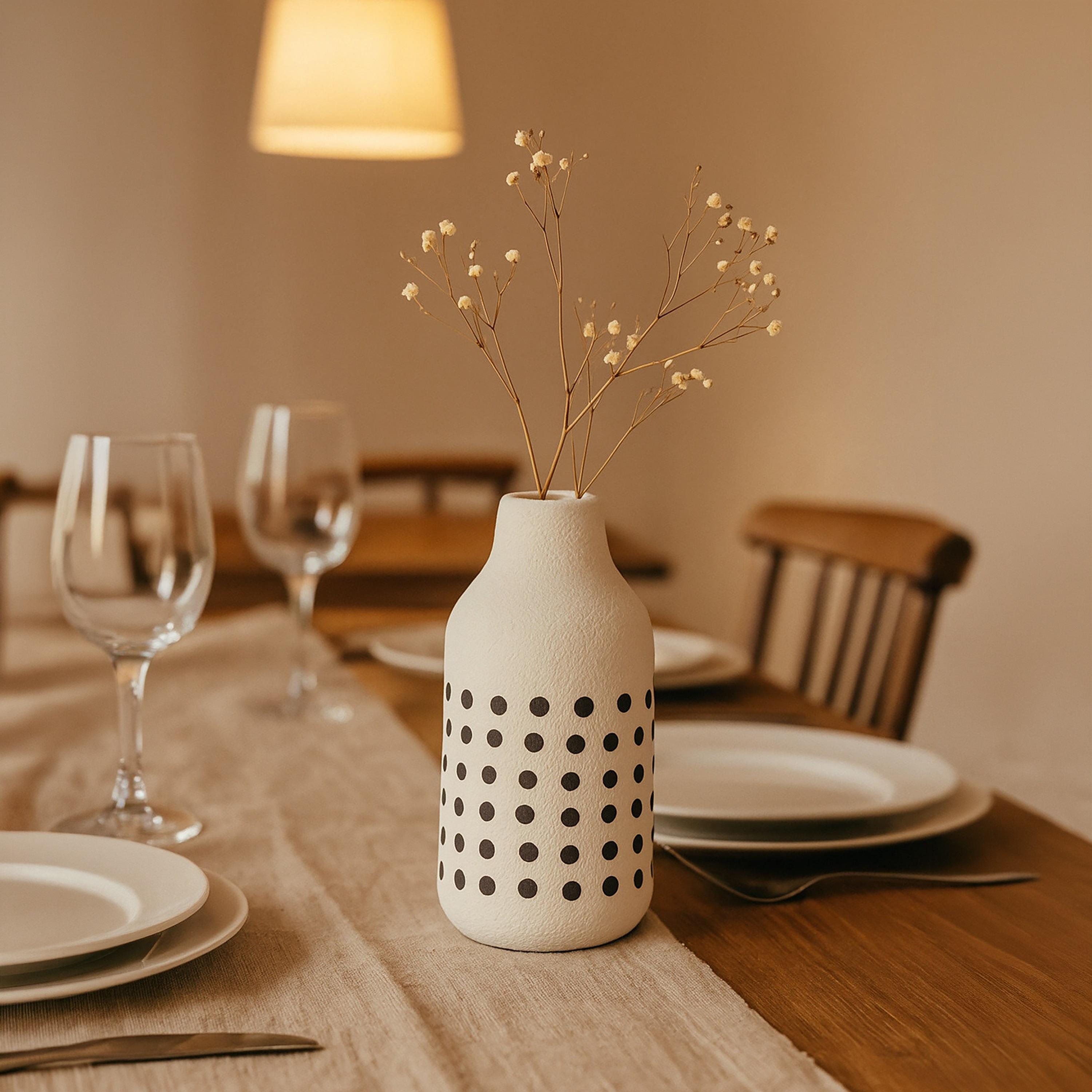 Maria Homes White Ceramic Dotted Vase-household-decor-vasesandbowls-image-2