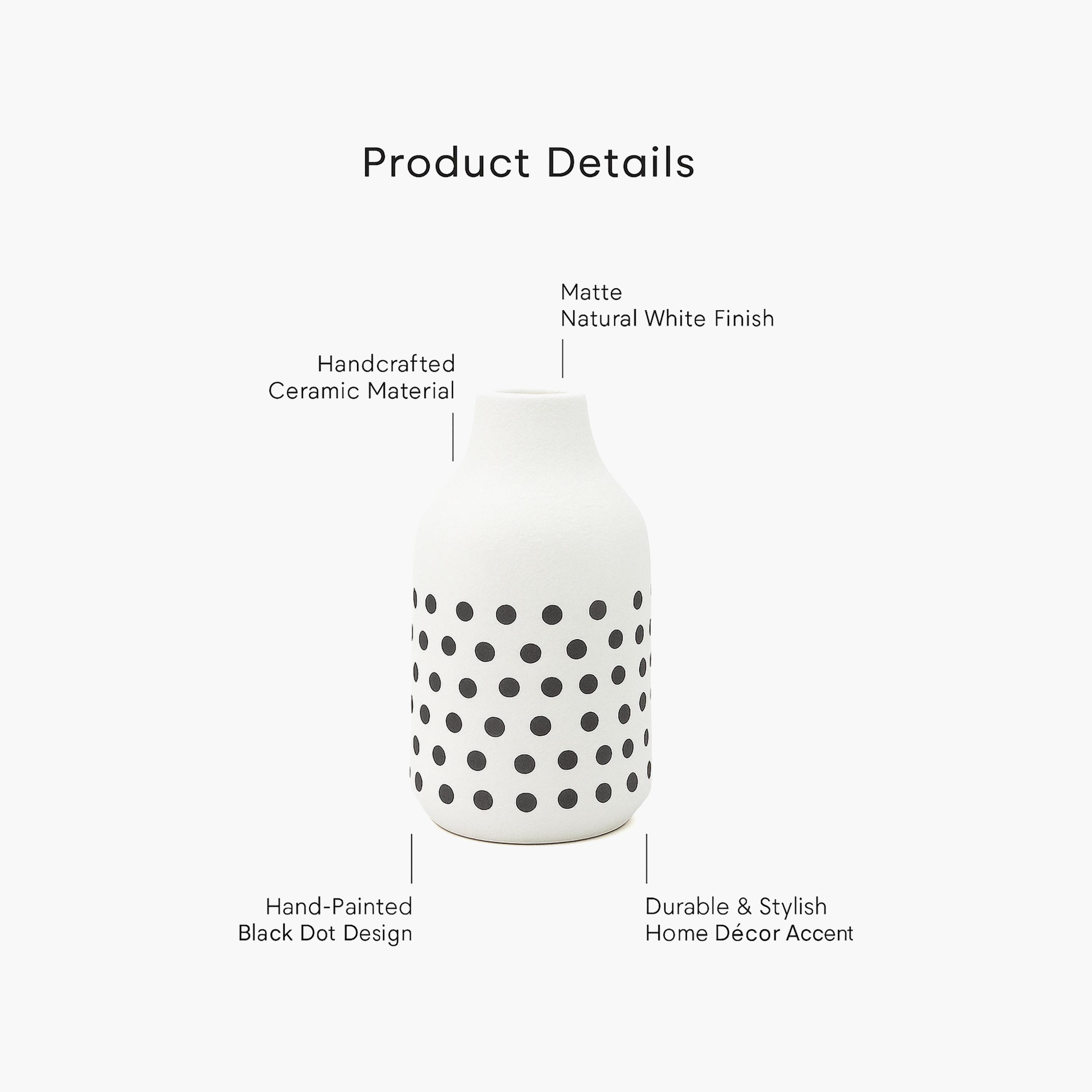 Maria Homes White Ceramic Dotted Vase-household-decor-vasesandbowls-image-4