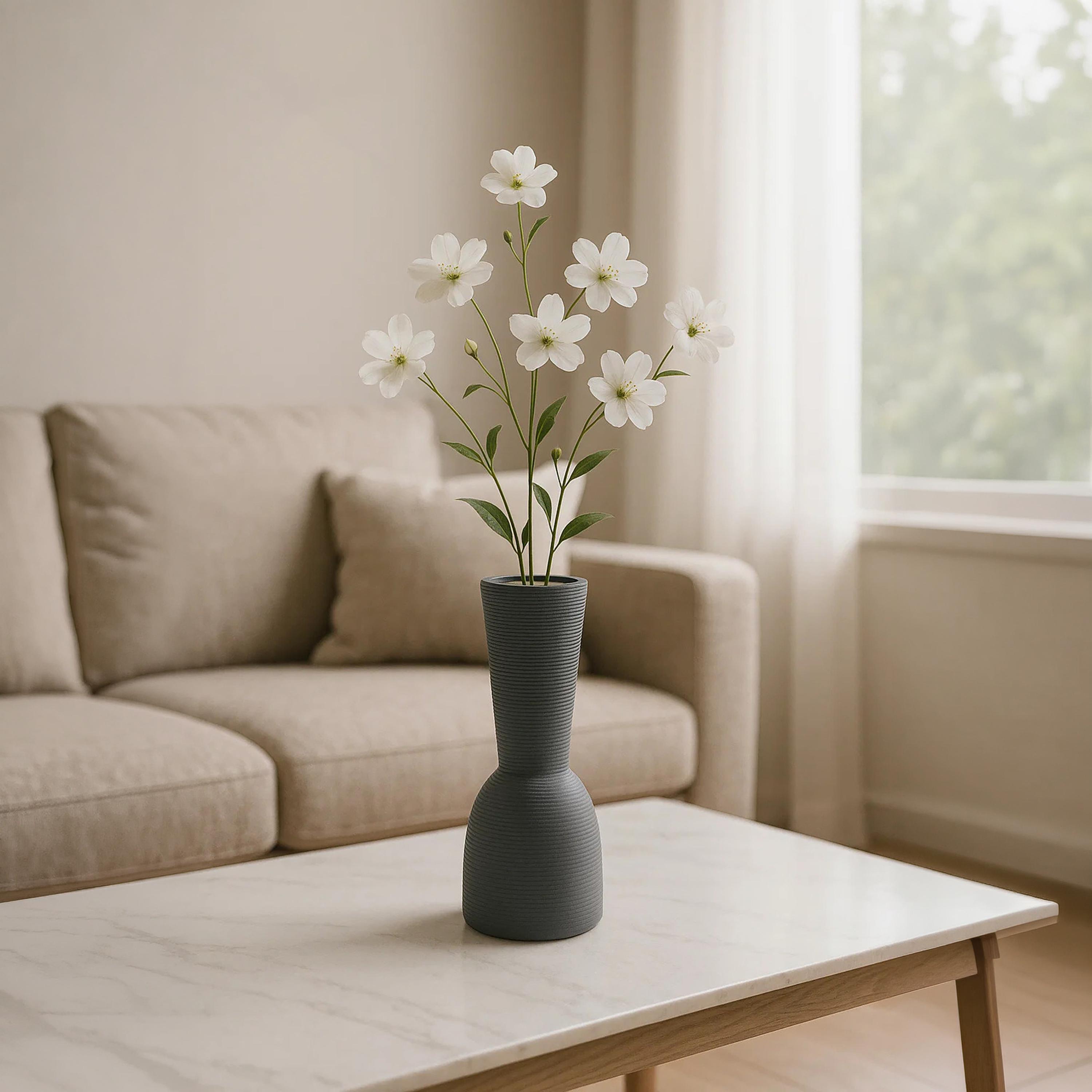 مزهرية سيراميك بملمس بارز رمادية من ماريا هومز-household-decor-vasesandbowls-image-3