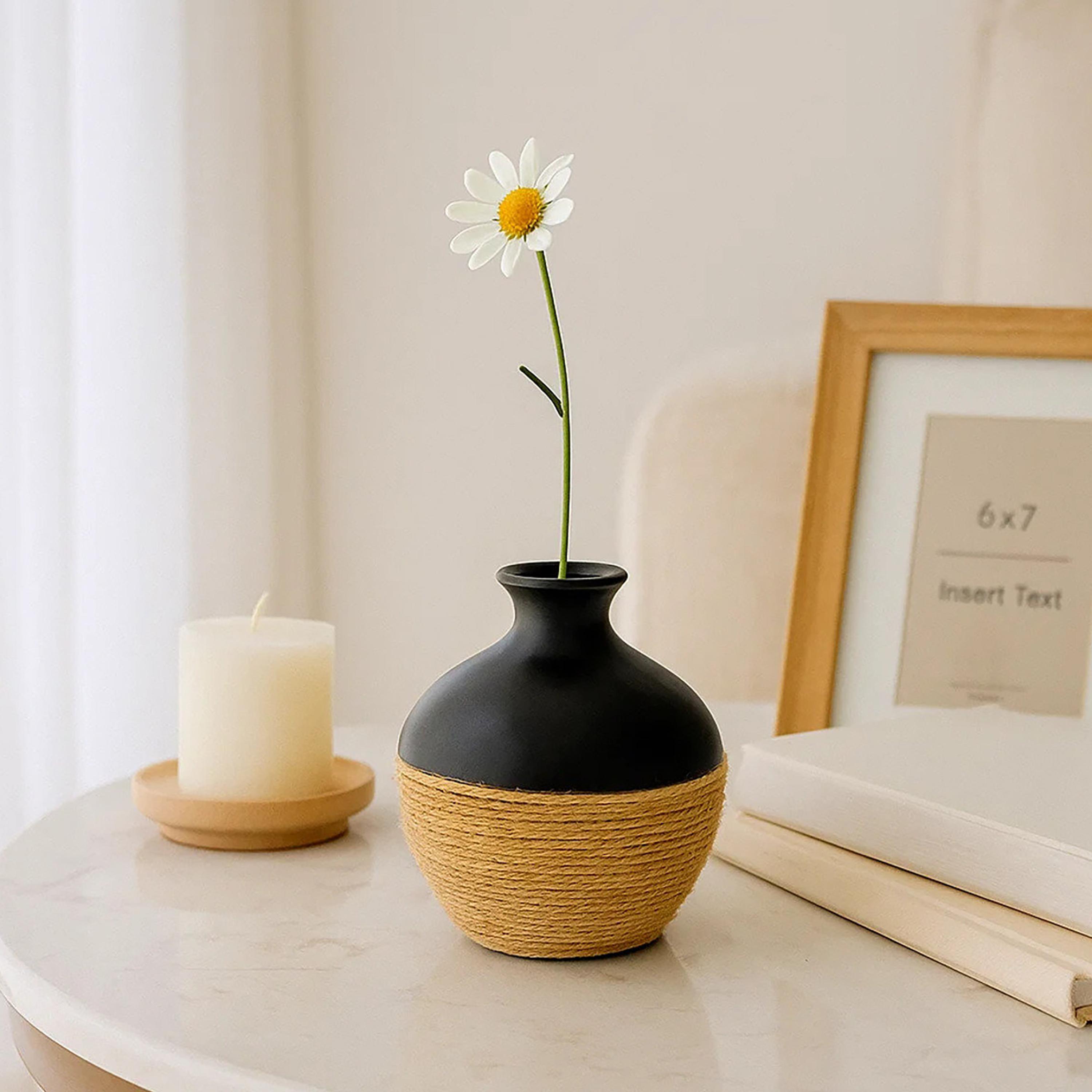 Maria Homes Multicolour Ceramic Rope Detail Vase-household-decor-vasesandbowls-image-1