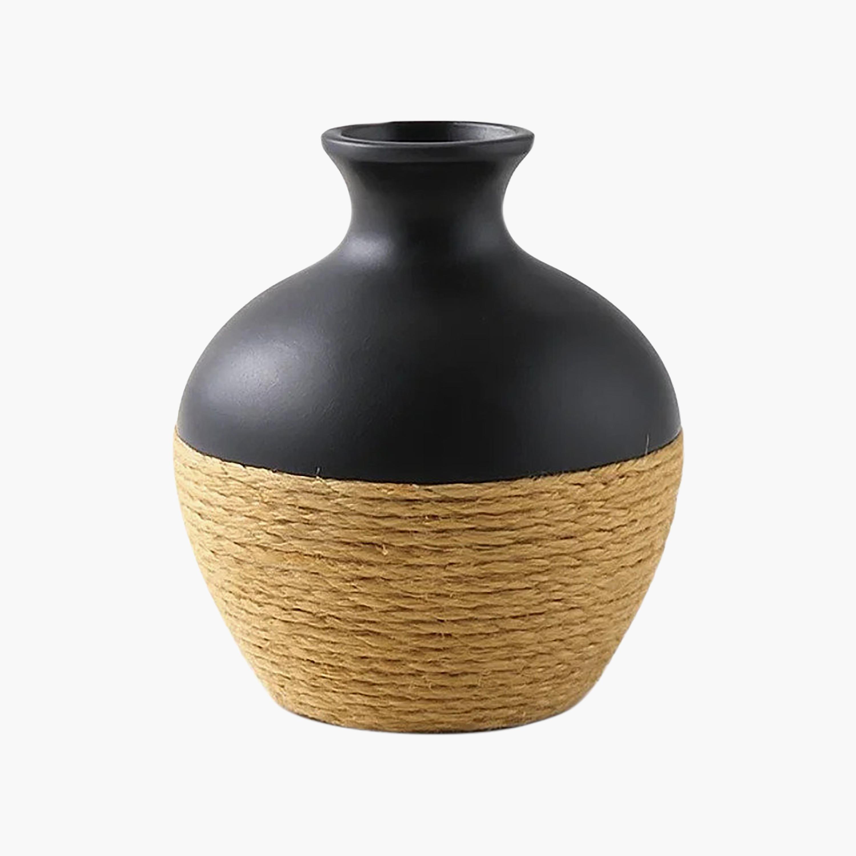 Maria Homes Multicolour Ceramic Rope Detail Vase-household-decor-vasesandbowls-image-4