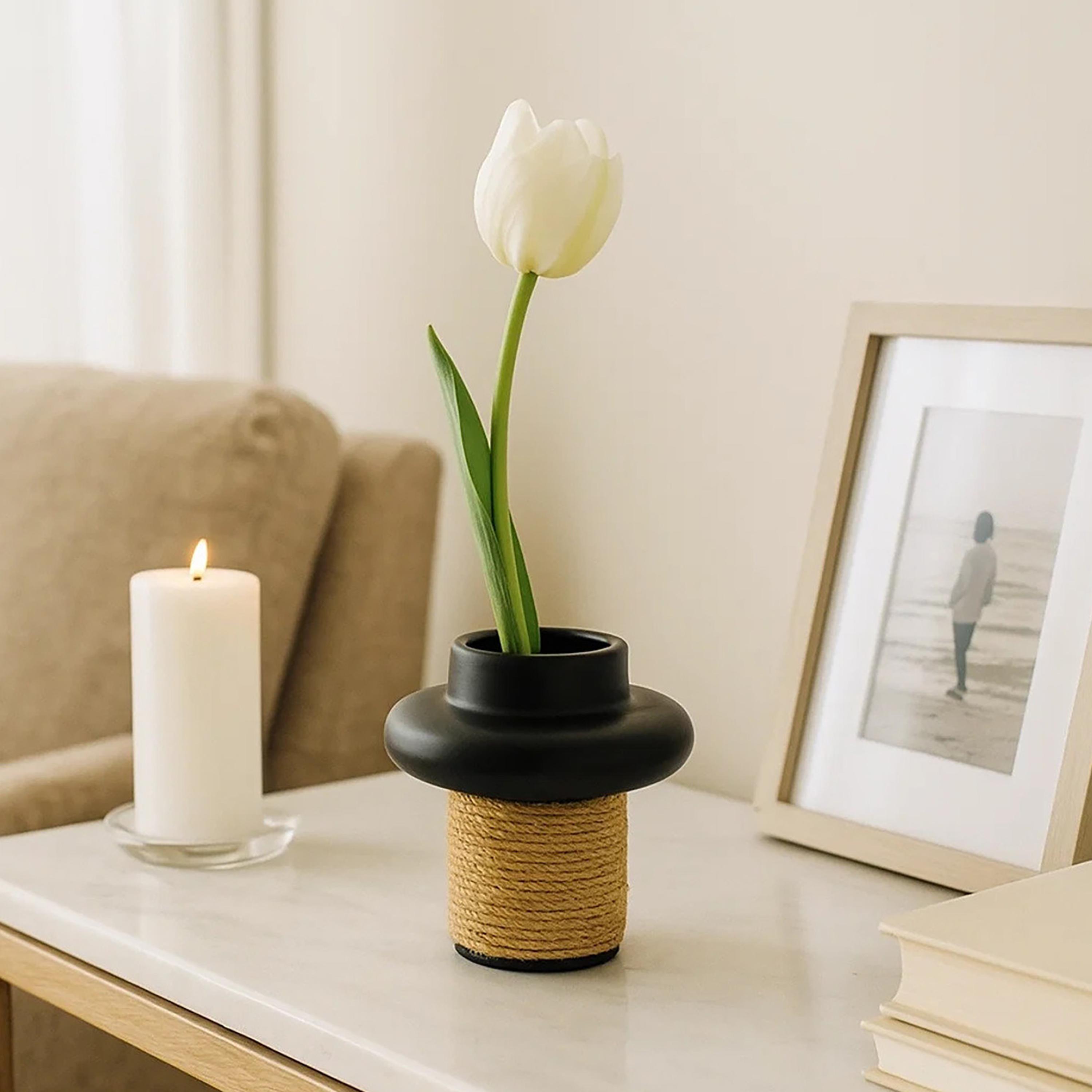 Maria Homes Ceramic Rope Detail Vase-household-decor-vasesandbowls-image-1
