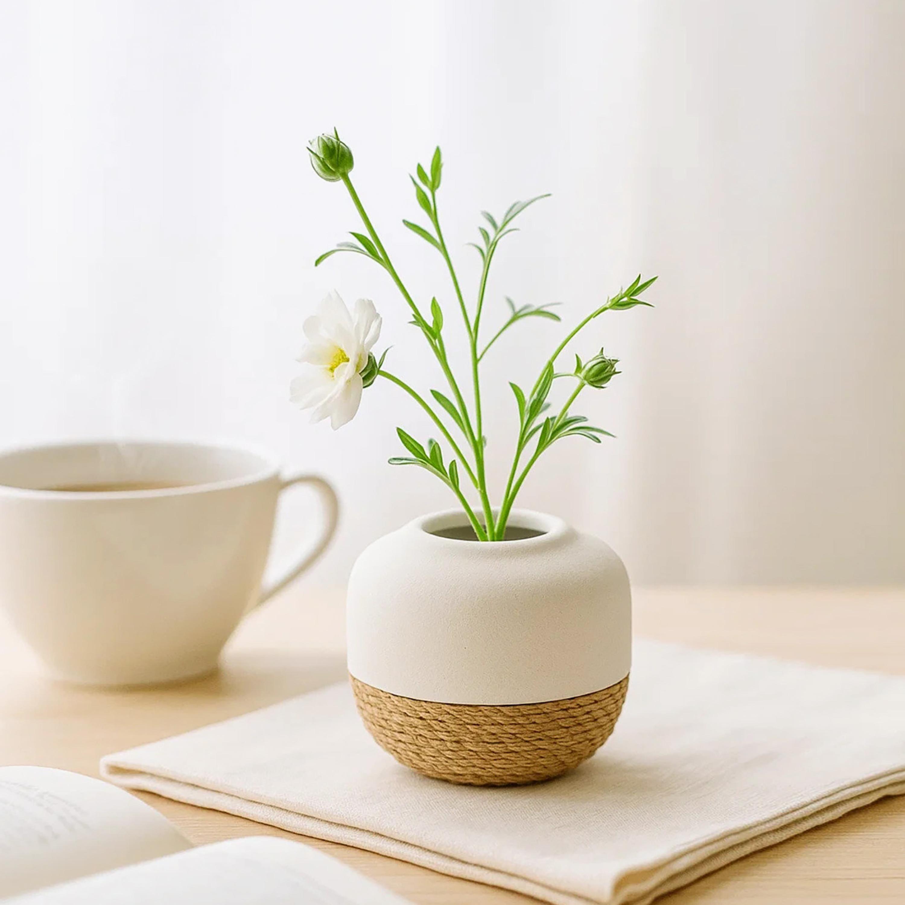 مزهرية سيراميك متعددة الألوان بتفاصيل حبال من ماريا هومز-household-decor-vasesandbowls-image-1