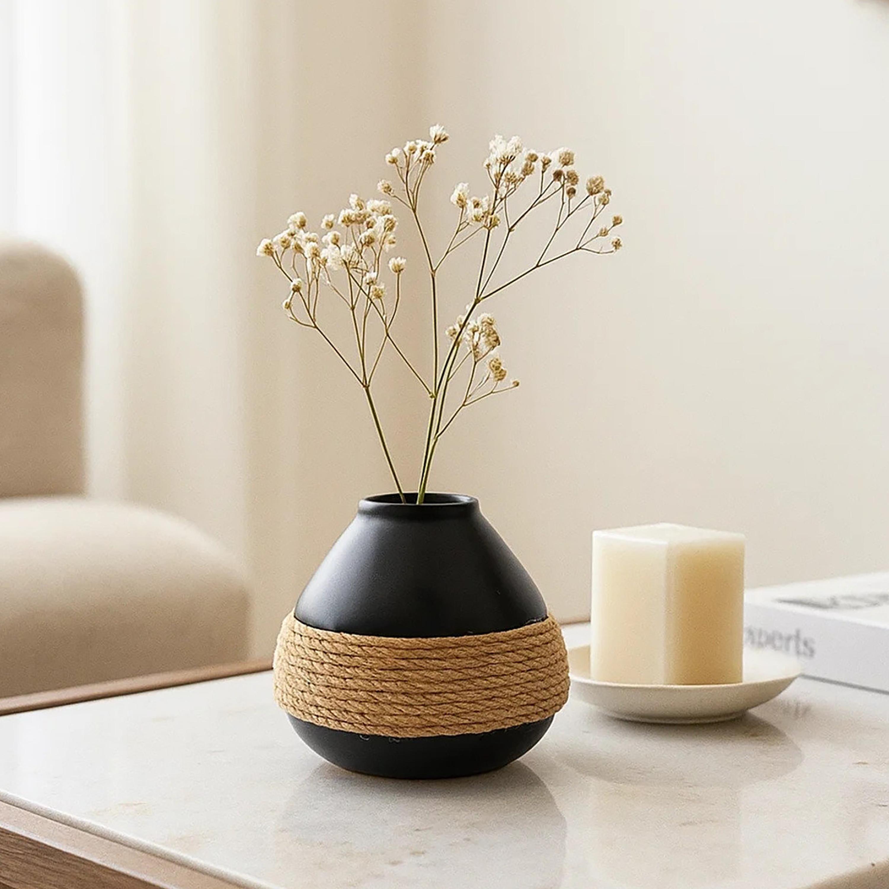 Maria Homes Multicolour Ceramic Rope Detail Vase-household-decor-vasesandbowls-image-1