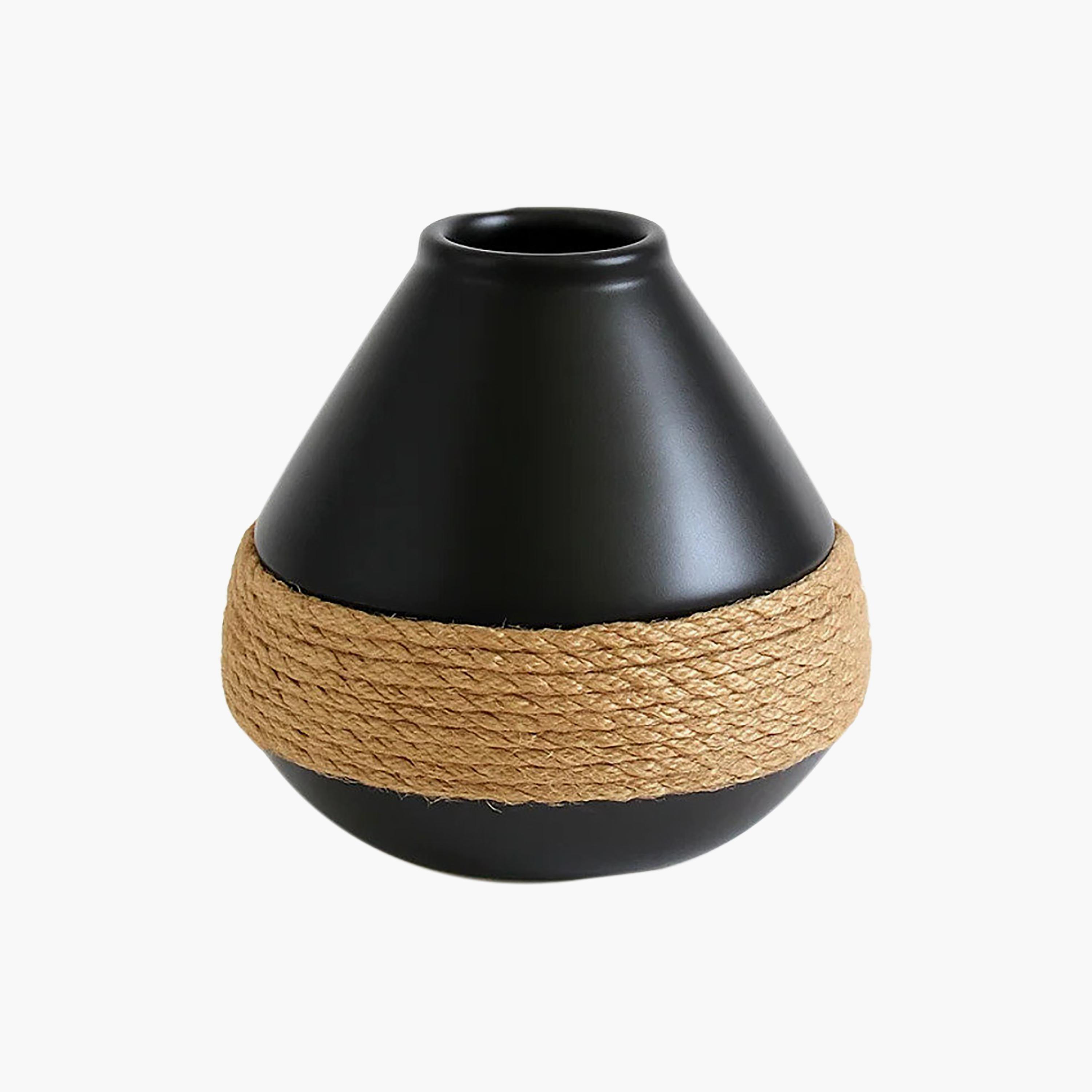 Maria Homes Multicolour Ceramic Rope Detail Vase-household-decor-vasesandbowls-image-4
