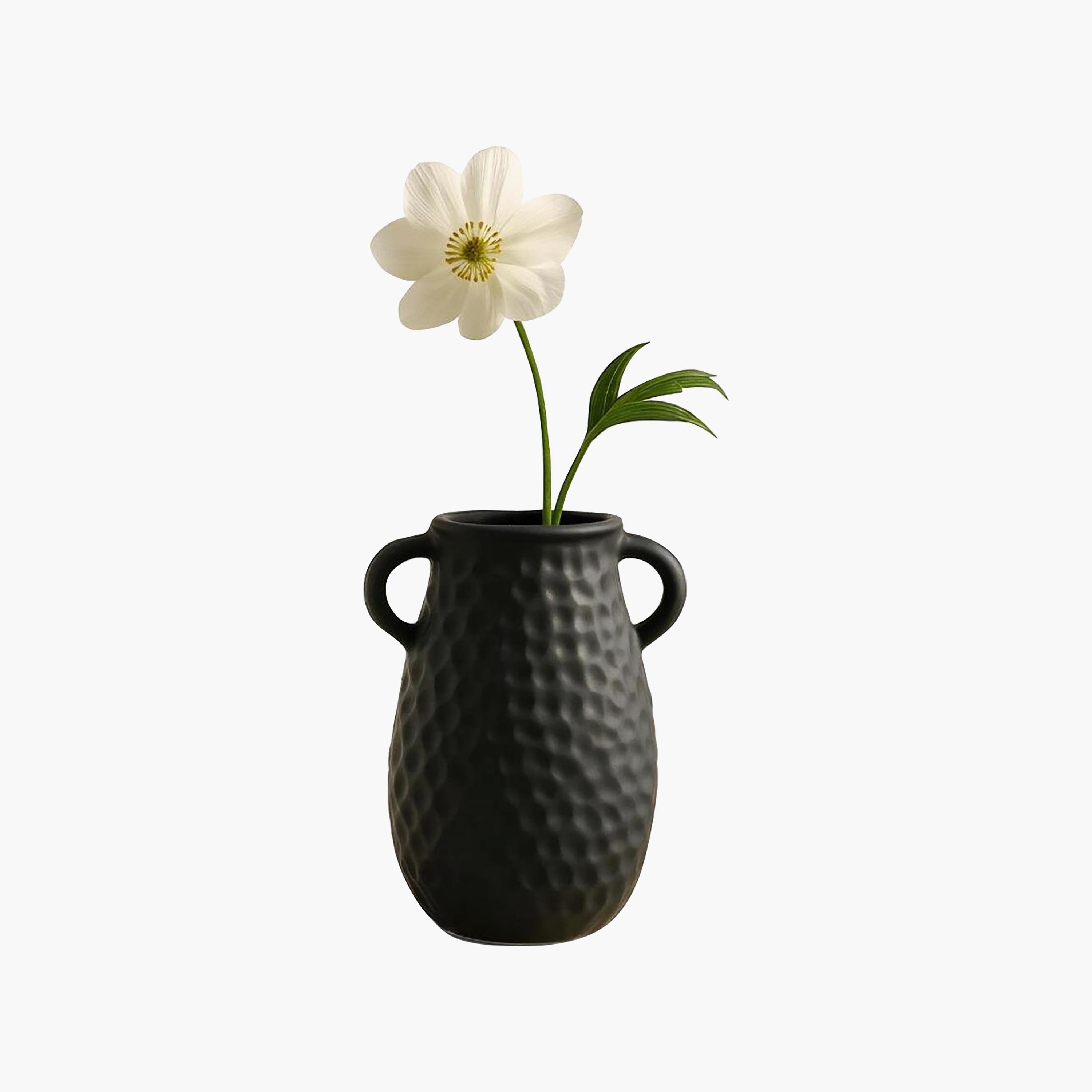 مزهرية سيراميك سوداء بملمس بارز من ماريا هومز-household-decor-vasesandbowls-image-5