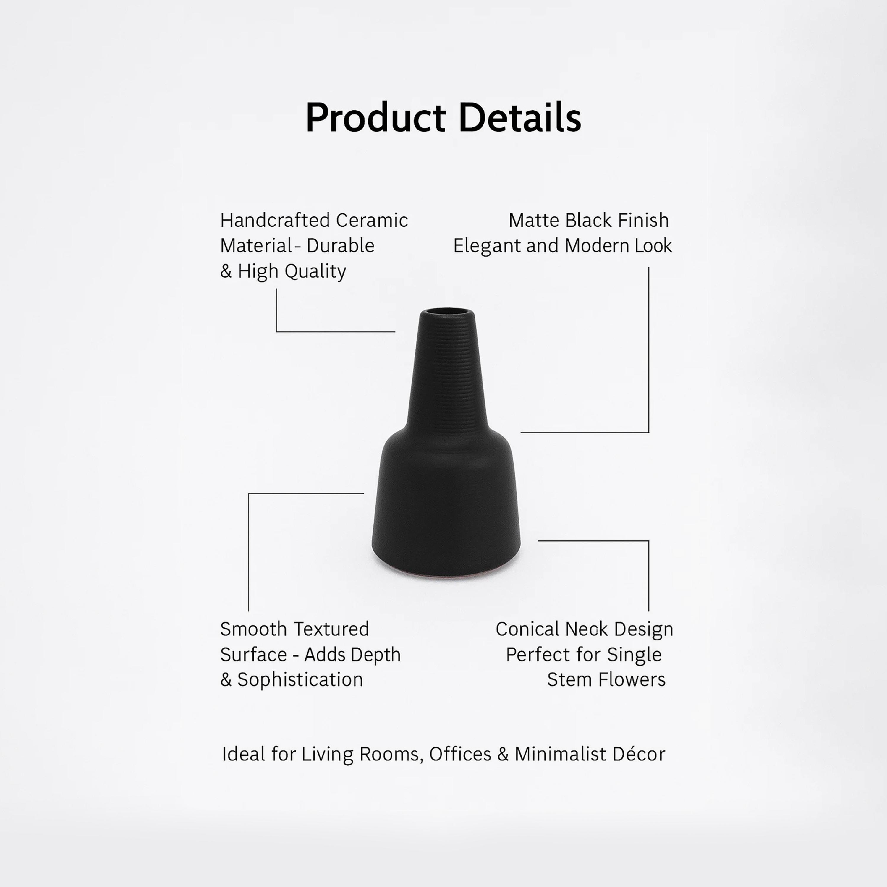 Maria Homes Black Ceramic Cone-Shaped Vase-household-decor-vasesandbowls-image-3