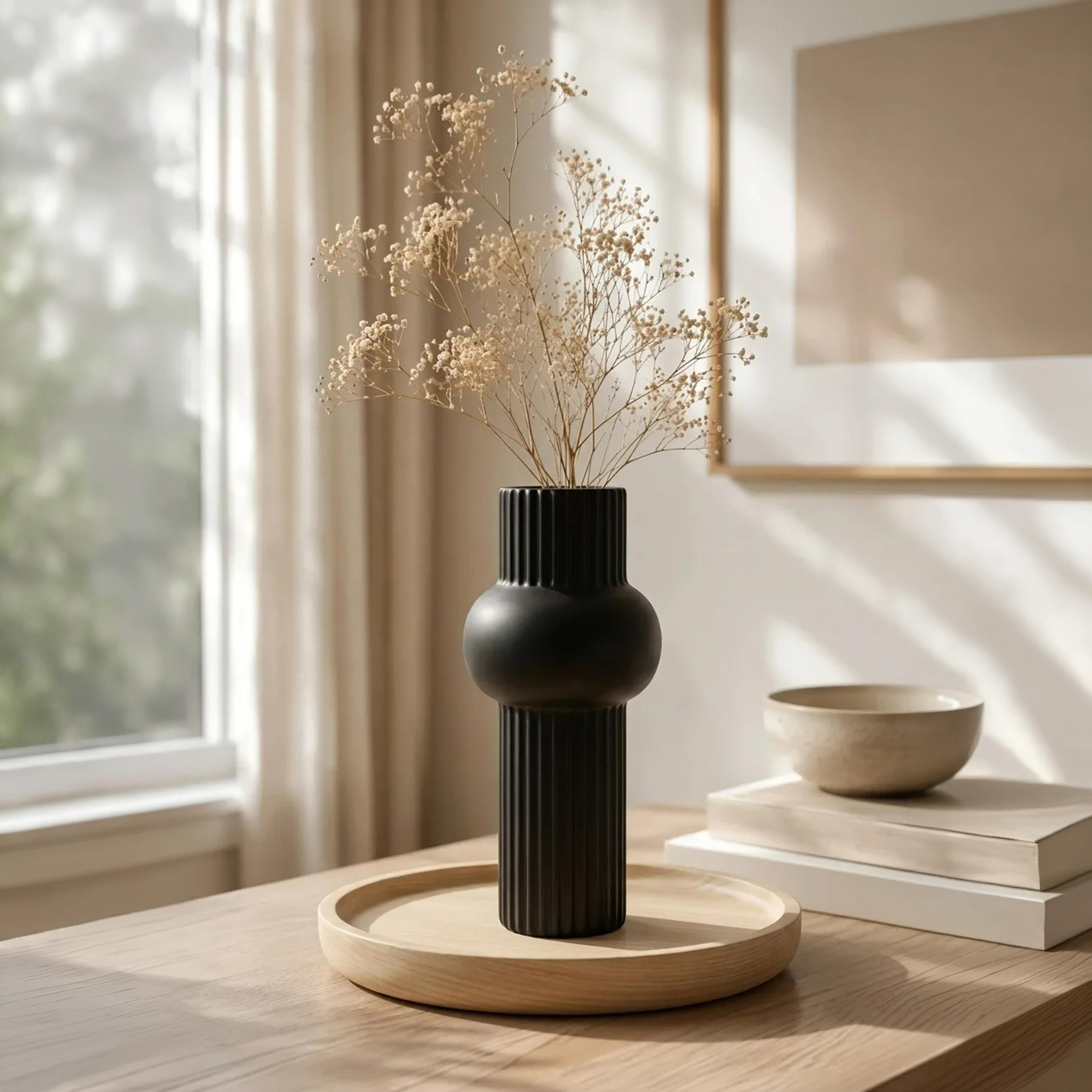 مزهرية سيراميك سوداء بتصميم مضلع من ماريا هومز-household-decor-vasesandbowls-image-1