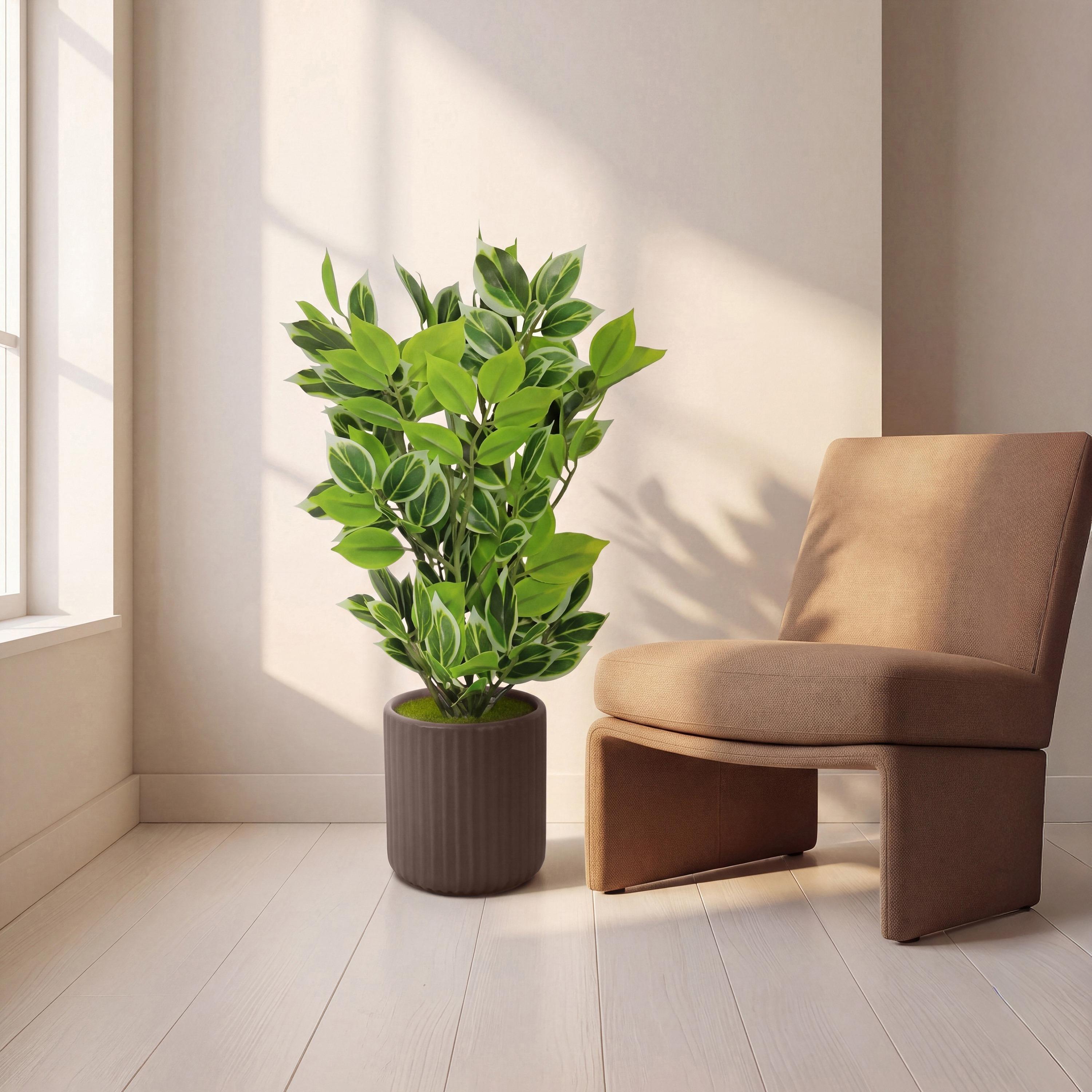 نبتة صناعية بأوراق متعددة الألوان مع إناء سيراميك من ماريا هومز-household-gardenandoutdoor-artificialflowersandplants-flowers-image-1