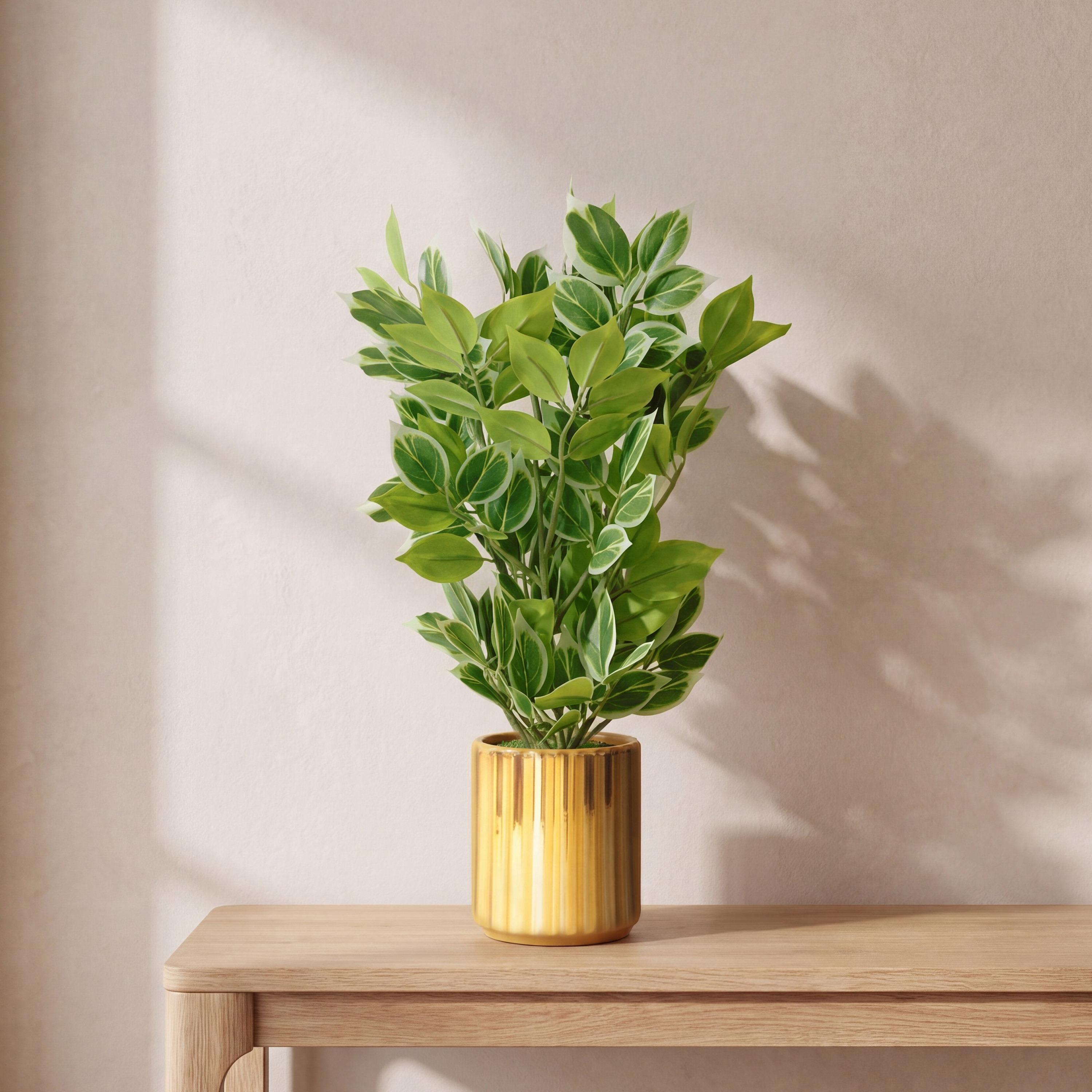 نبتة صناعية بأوراق متنوعة اللون ذهب مع أصيص سيراميك من ماريا هومز-household-gardenandoutdoor-artificialflowersandplants-flowers-image-1