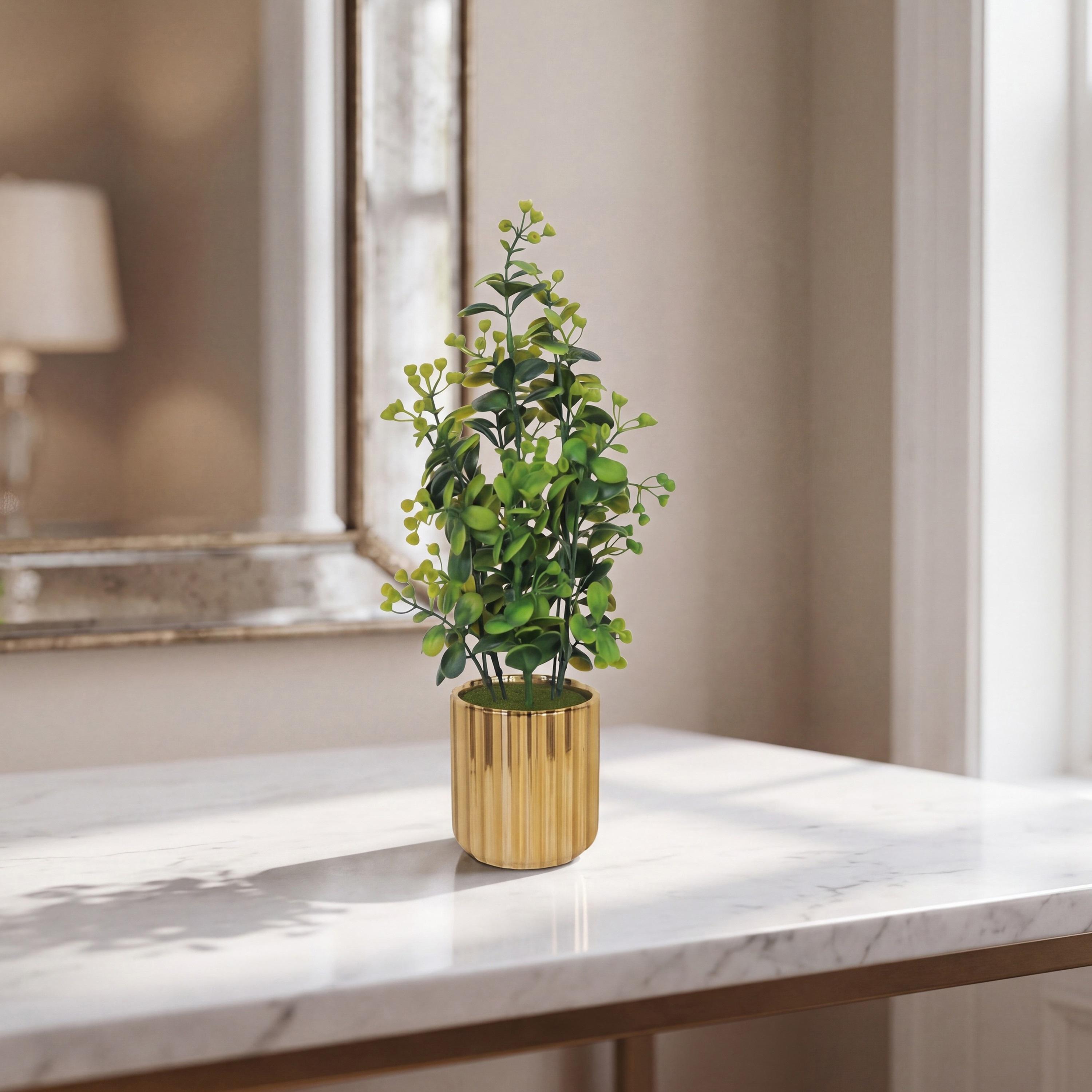 نبات أوراق صناعي ذهبي مع أصيص سيراميك من ماريا هومز-household-gardenandoutdoor-artificialflowersandplants-flowers-image-1