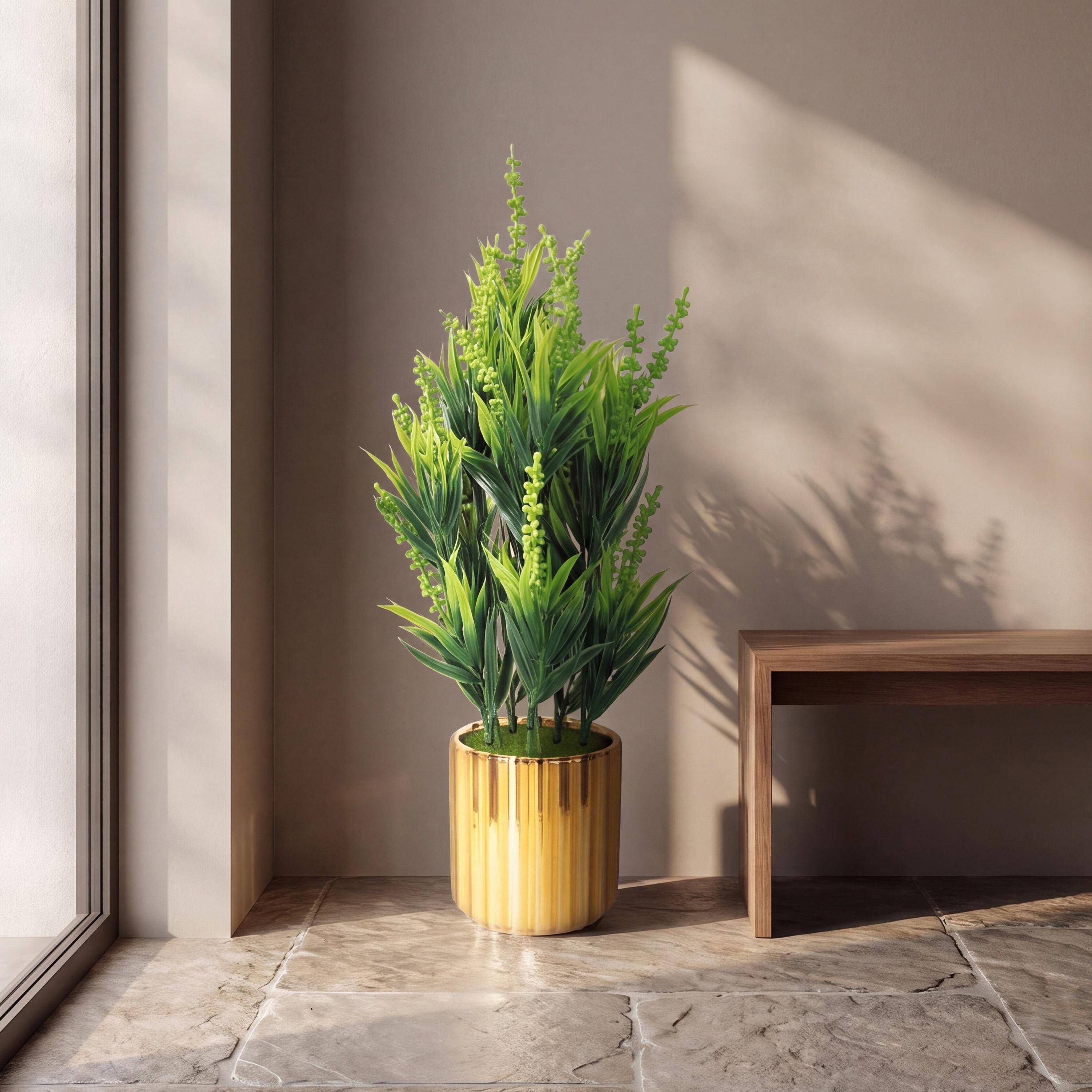نبات أوراق صناعي مع أصيص سيراميك من ماريا هومز-household-gardenandoutdoor-artificialflowersandplants-flowers-image-1