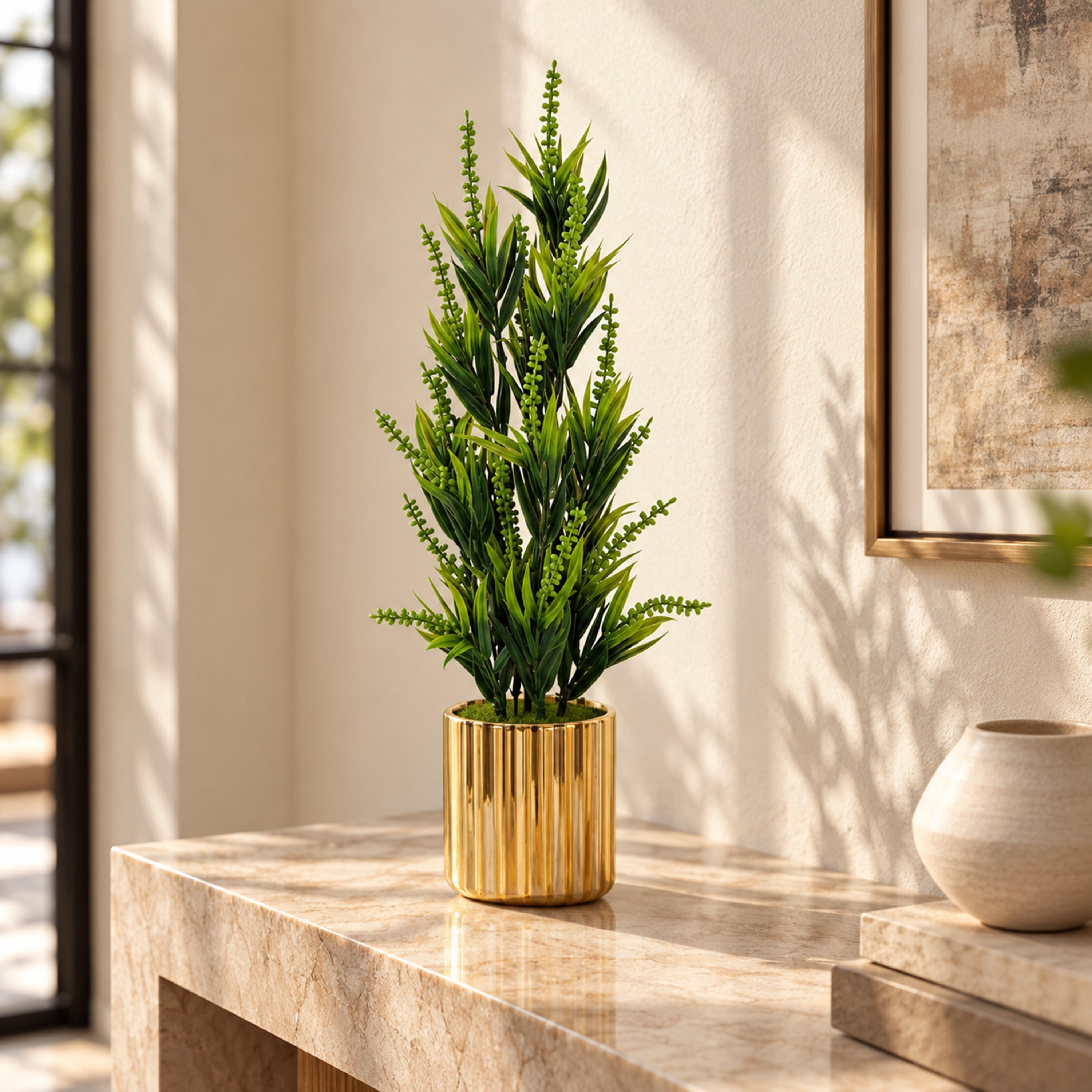 نبات أوراق صناعي ذهبي مع أصيص سيراميك من ماريا هومز-household-gardenandoutdoor-artificialflowersandplants-flowers-image-1