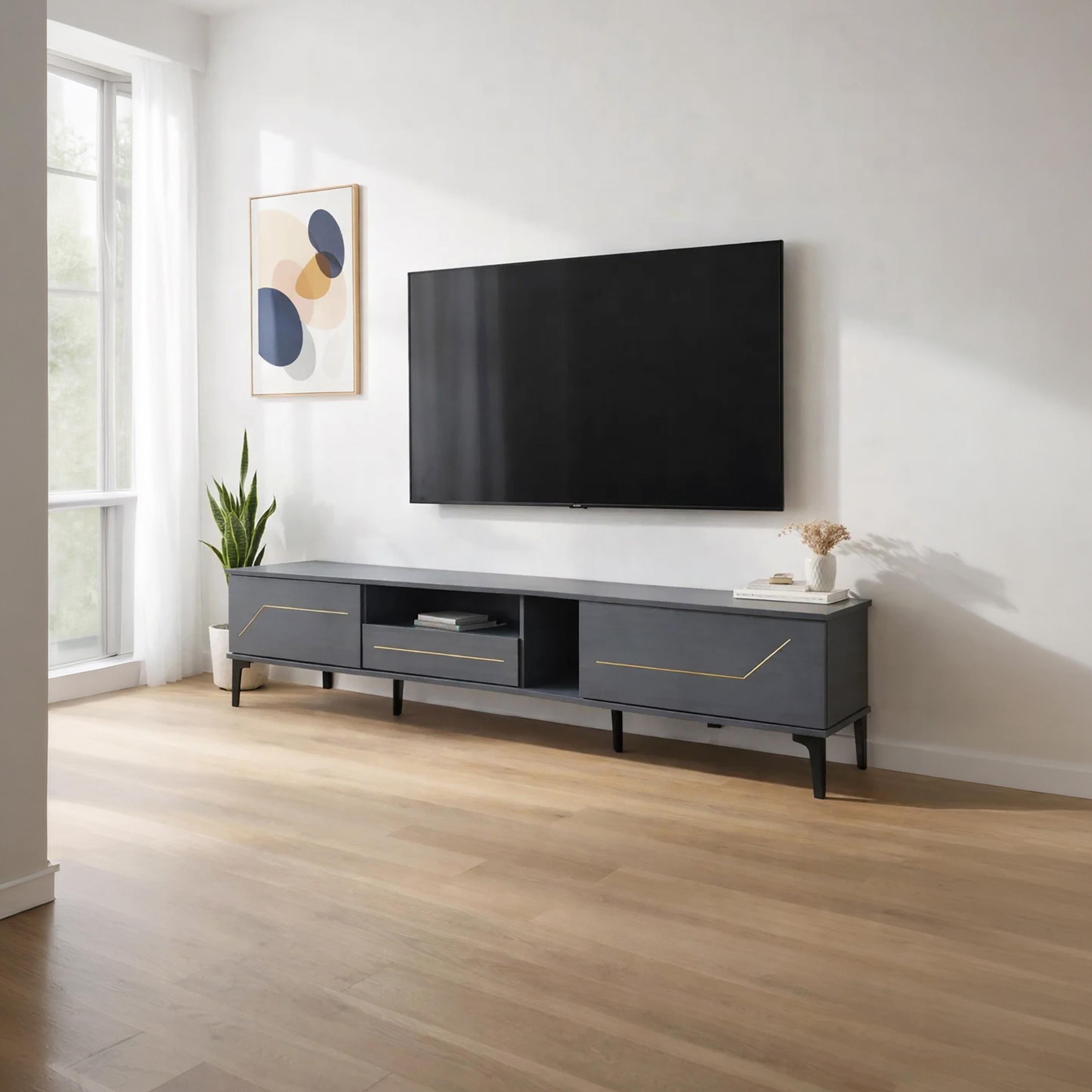 طاولة تلفزيون خشبية بـ3 أرفف من ماريا هومز-furniture-livingroom-tvandmediaunits-image-1