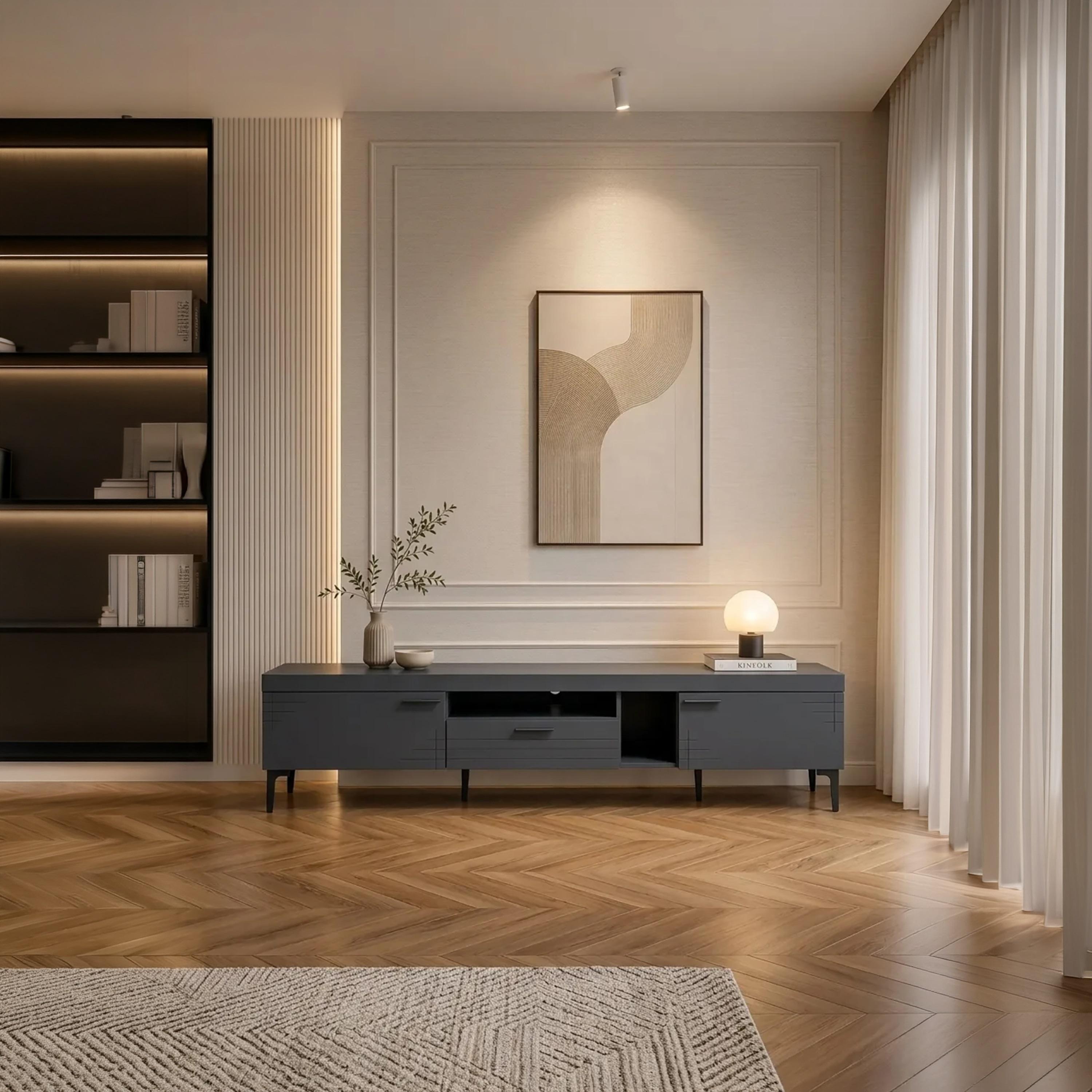 طاولة تلفزيون خشبية بـ 3 أدراج ورفين من ماريا هومز-furniture-livingroom-tvandmediaunits-image-1