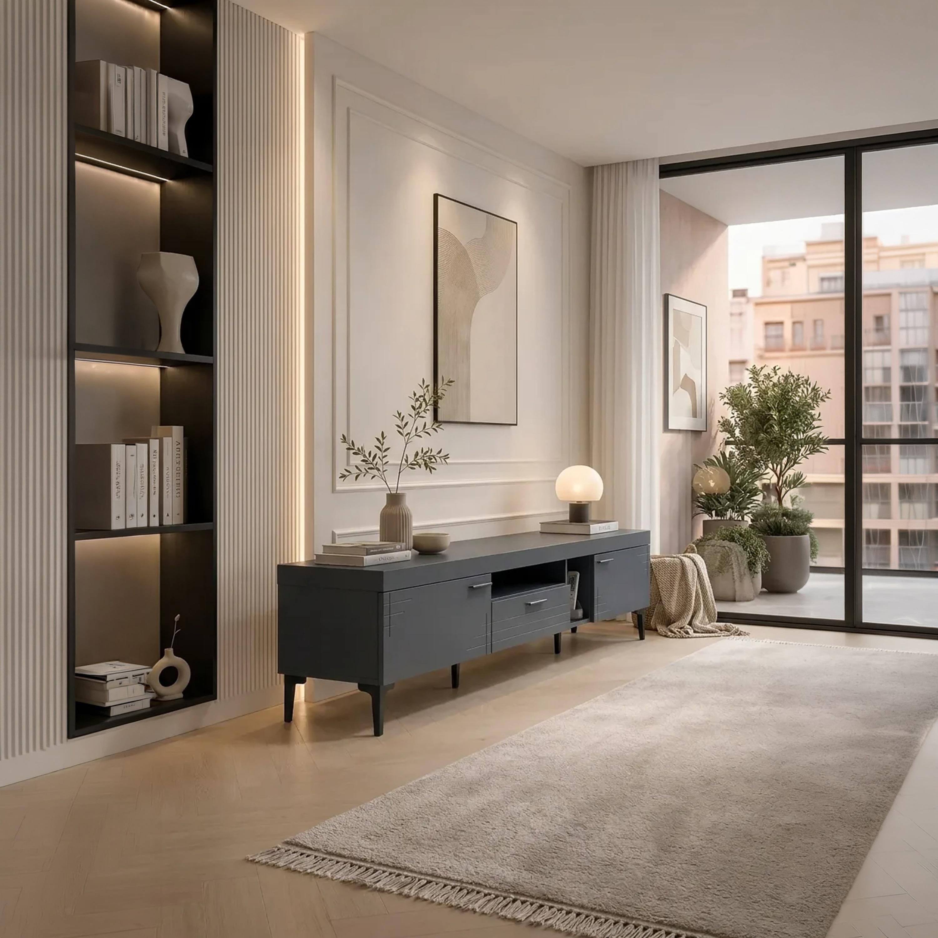 طاولة تلفزيون خشبية بـ 3 أدراج ورفين من ماريا هومز-furniture-livingroom-tvandmediaunits-image-2