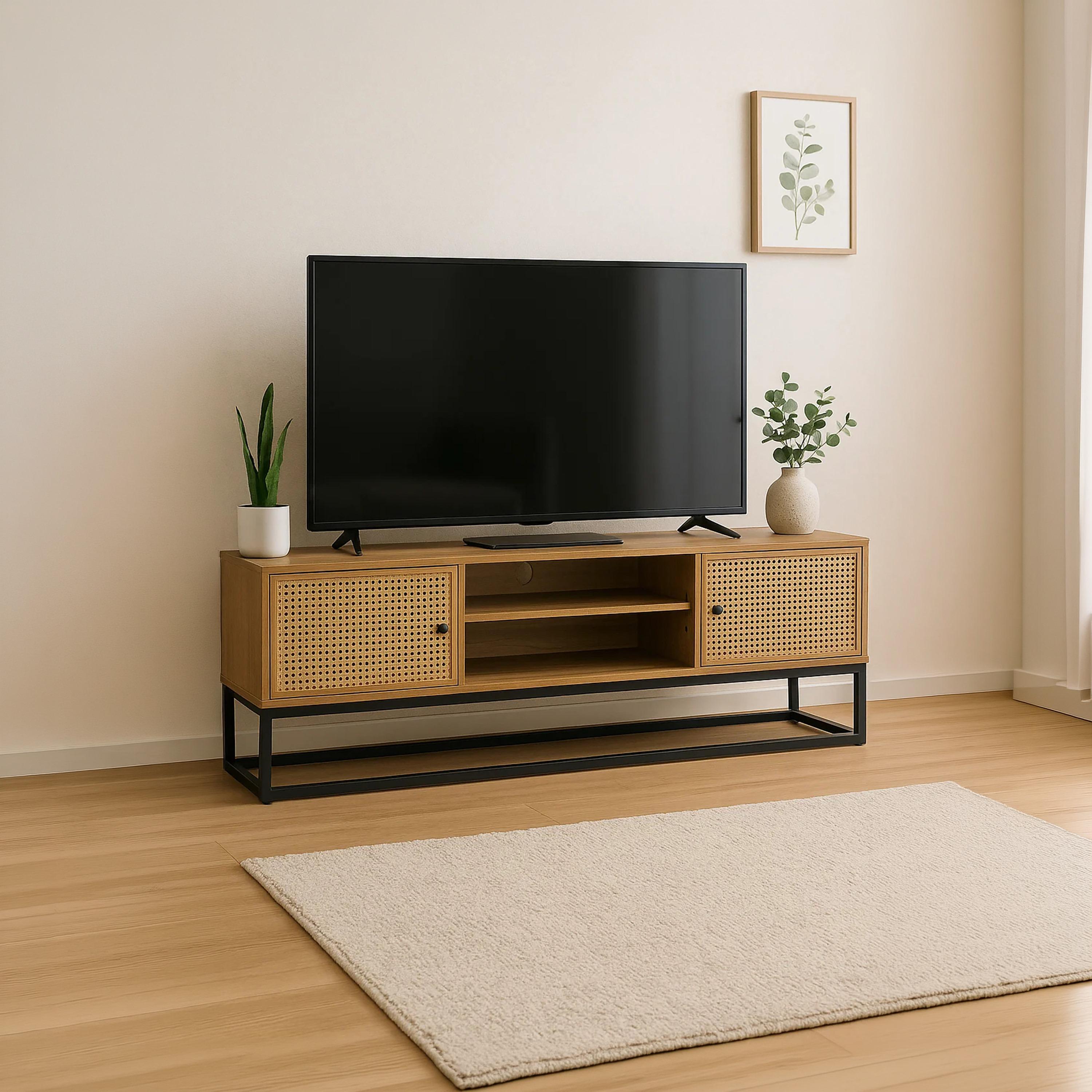 طاولة تلفزيون خيزران من ماريا هومز بدرجين ورفين-furniture-livingroom-tvandmediaunits-image-2