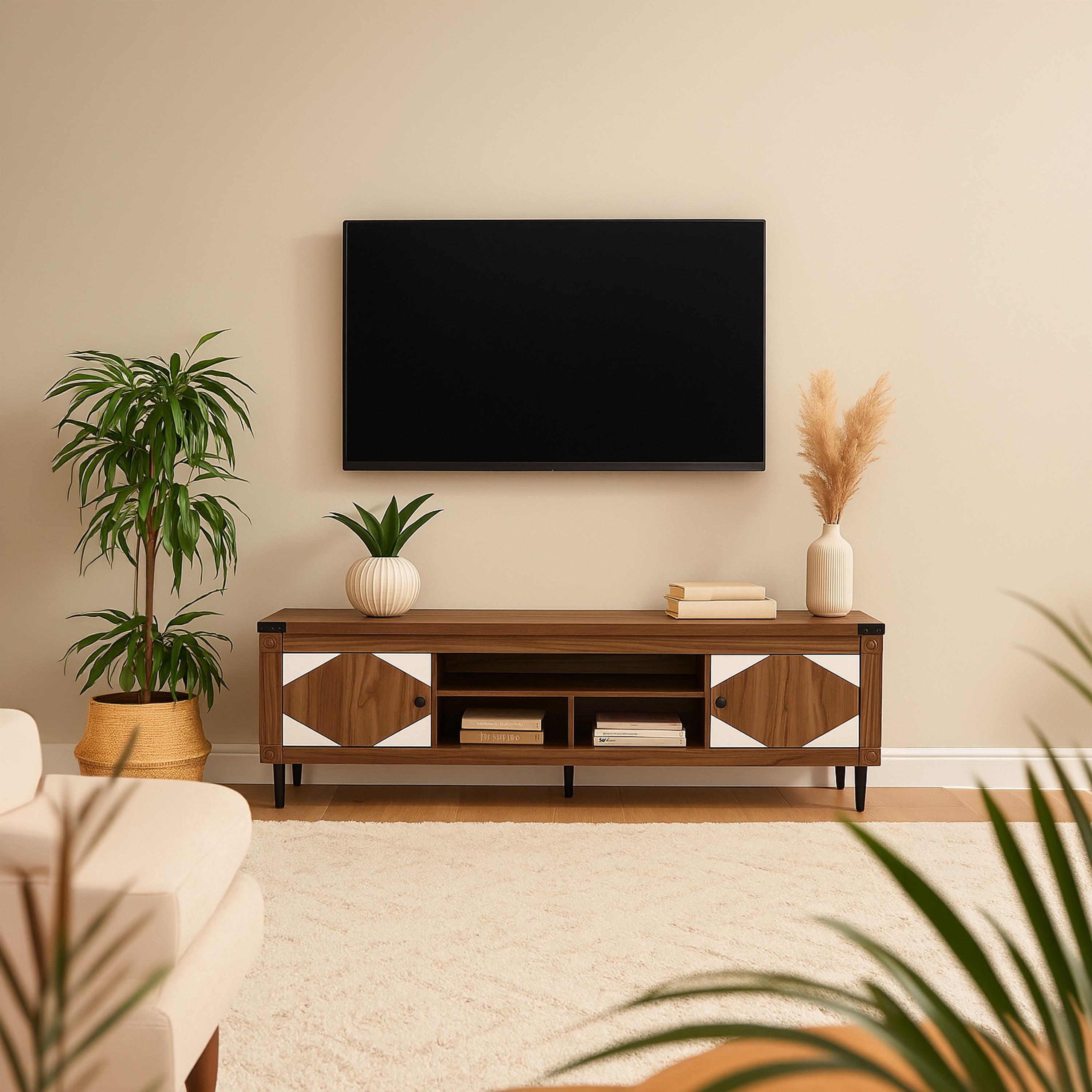 طاولة تلفزيون خشبية بدرجين و3 أرفف من ماريا هومز-furniture-livingroom-tvandmediaunits-image-2
