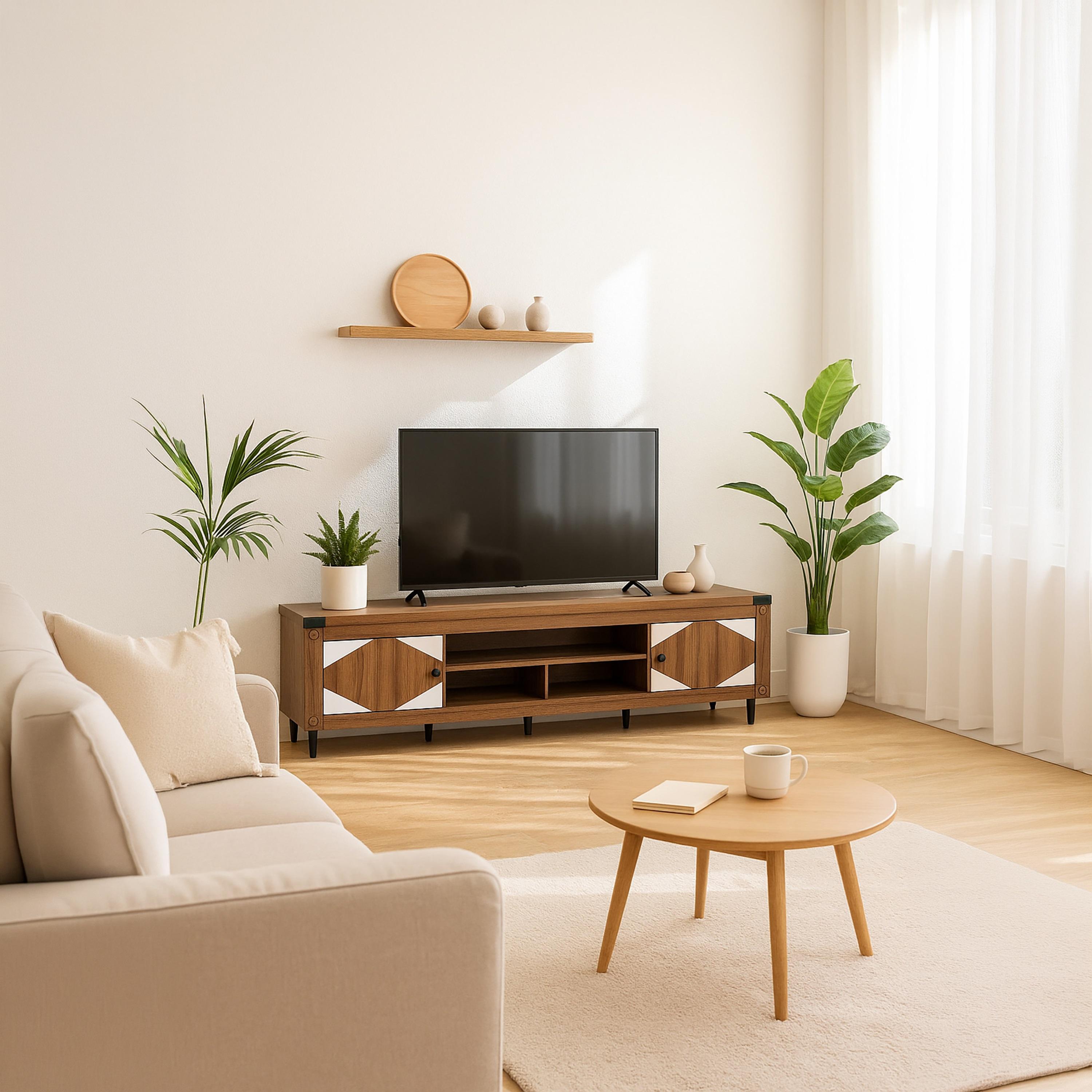 طاولة تلفزيون خشبية بدرجين و3 أرفف من ماريا هومز-furniture-livingroom-tvandmediaunits-image-3