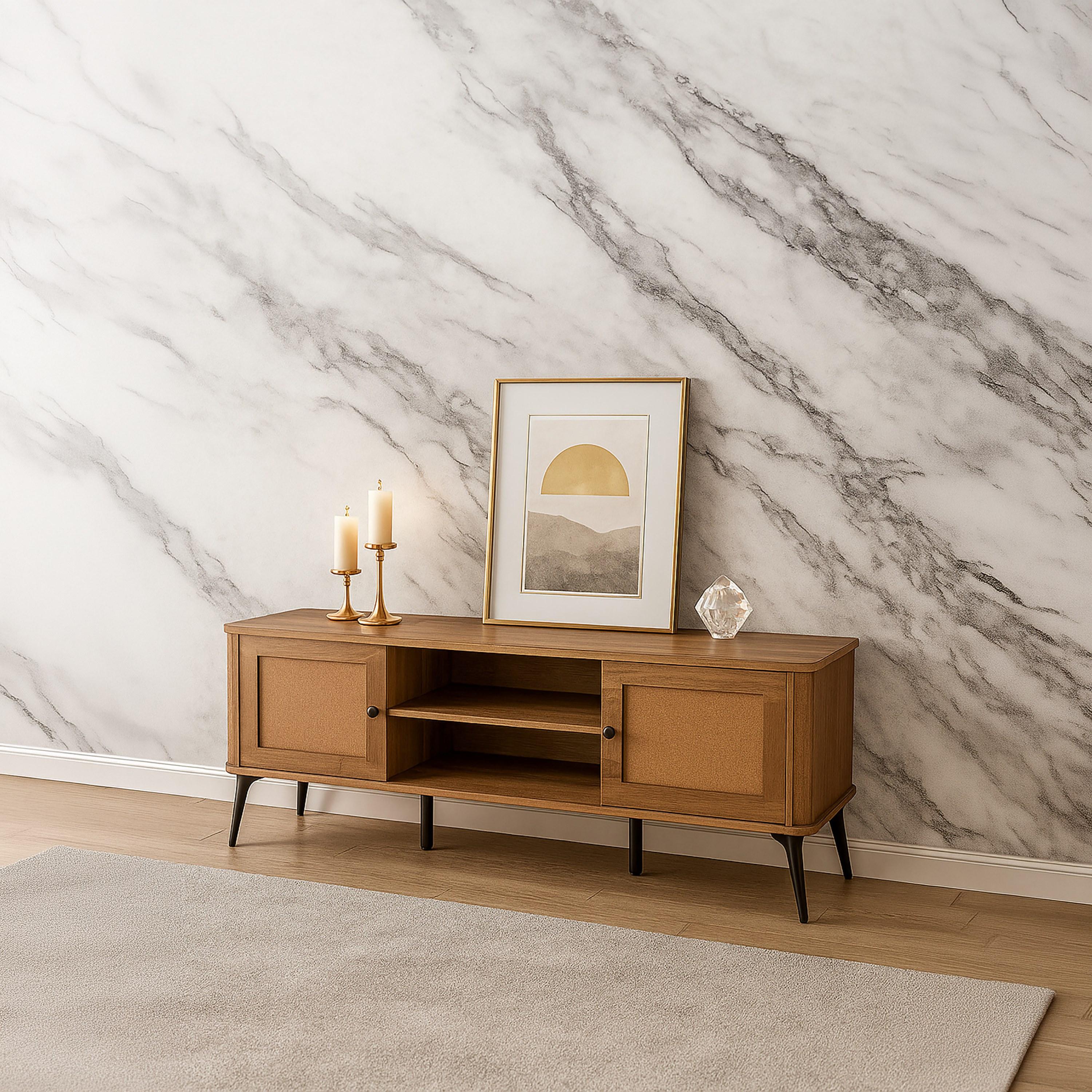 طاولة تلفزيون خشبية بدرجين ورفين من ماريا هومز-furniture-livingroom-tvandmediaunits-image-2