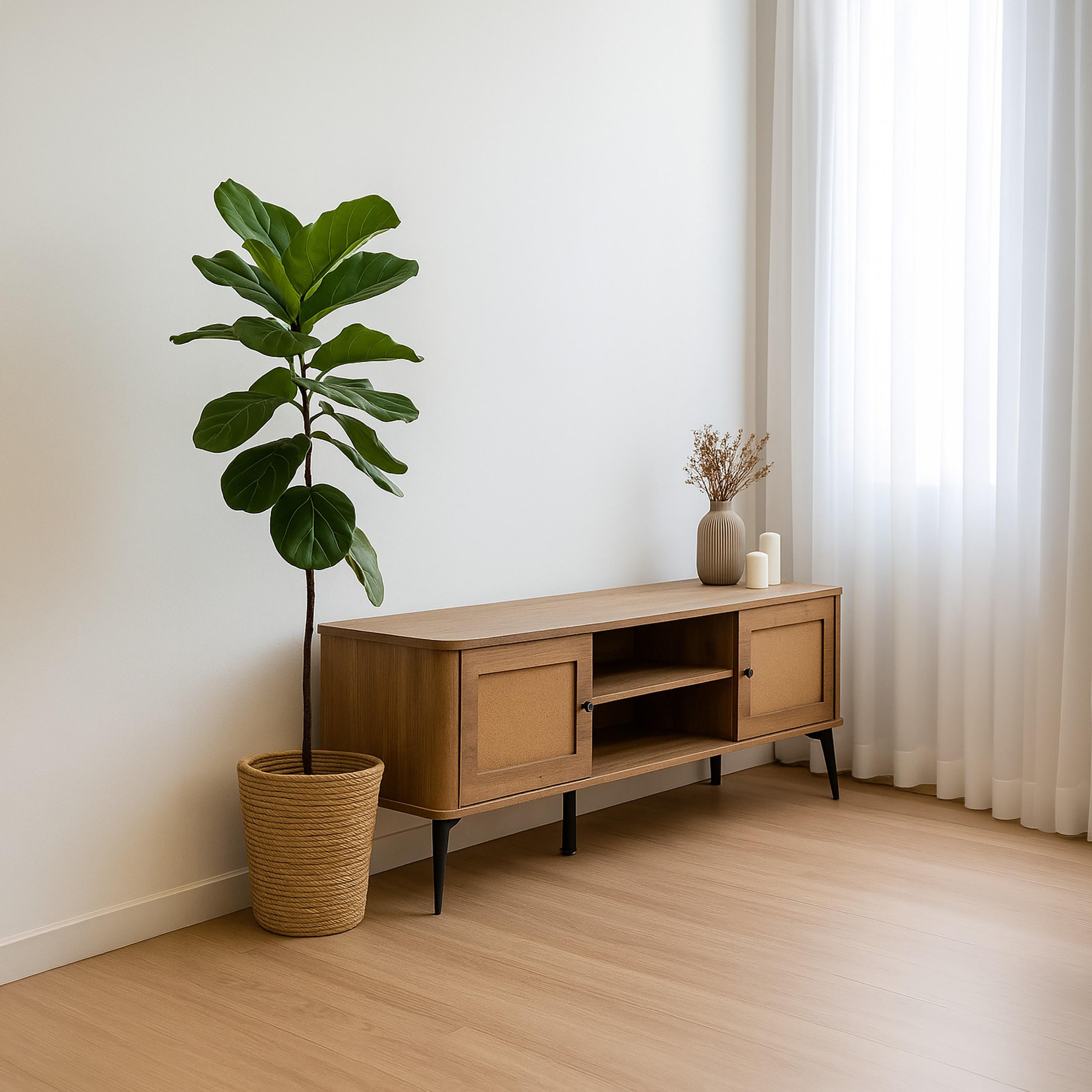 طاولة تلفزيون خشبية بدرجين ورفين من ماريا هومز-furniture-livingroom-tvandmediaunits-image-4