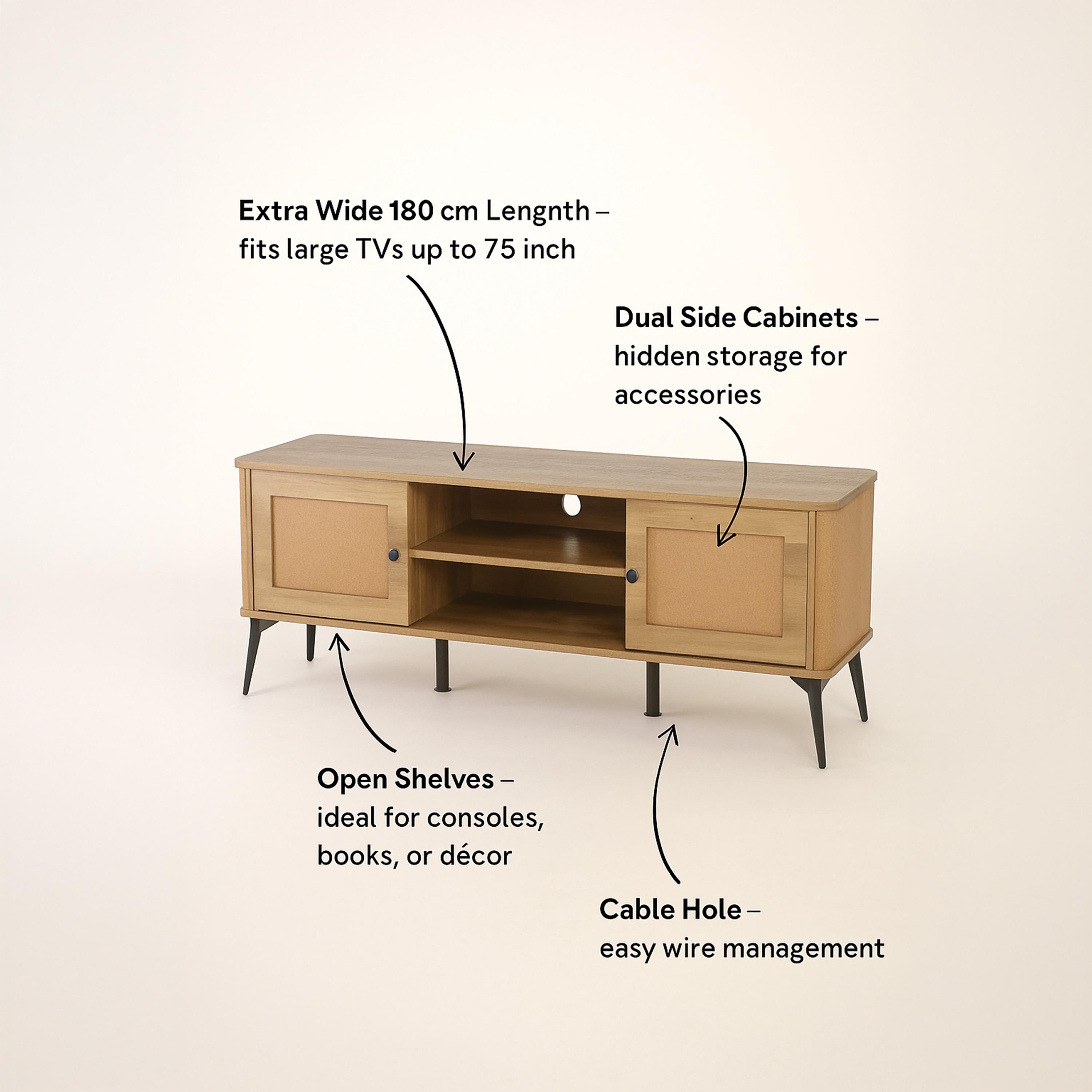طاولة تلفزيون خشبية بدرجين ورفين من ماريا هومز-furniture-livingroom-tvandmediaunits-image-5