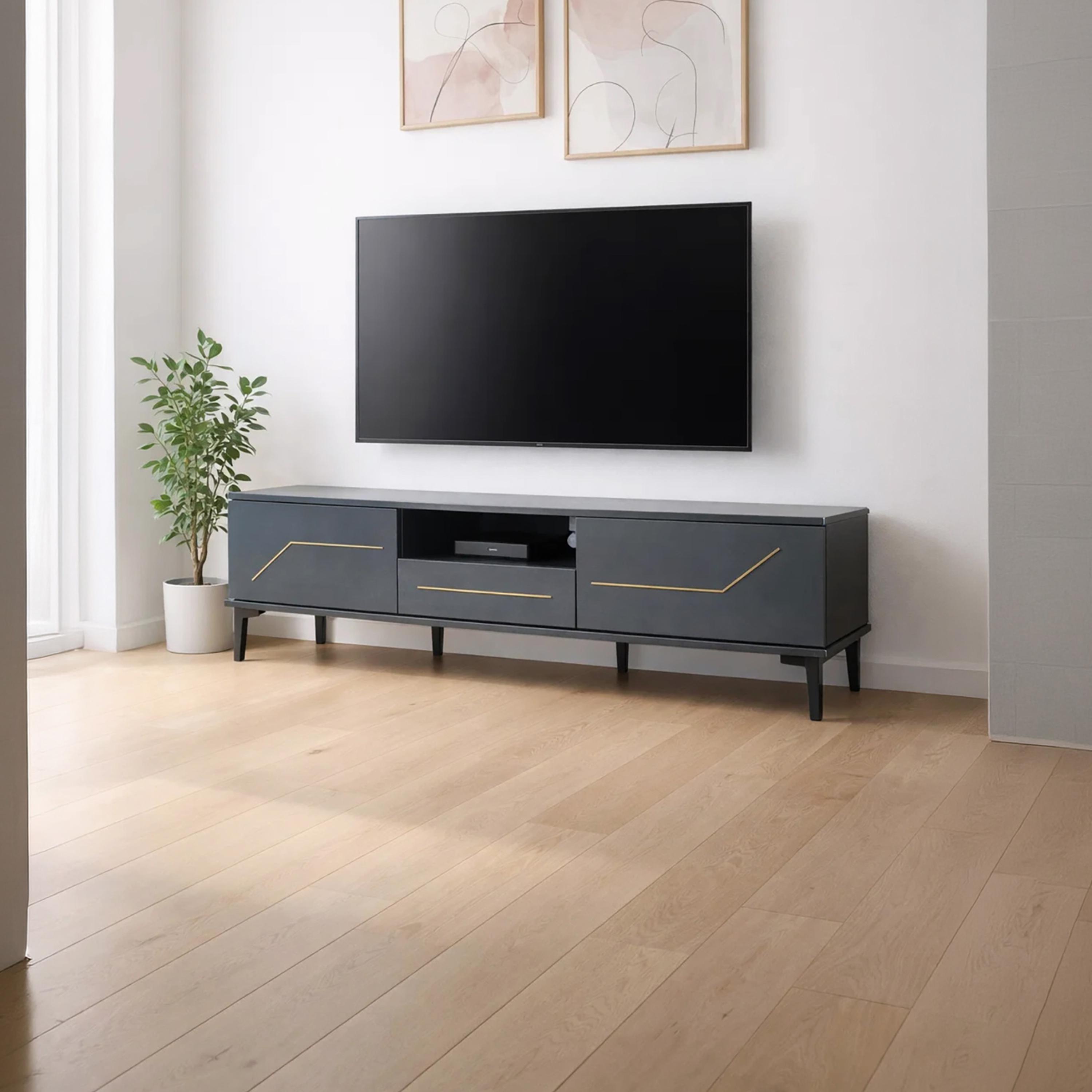 طاولة تلفزيون خشبية بـ 3 أدراج ورف واحد من ماريا هومز-furniture-livingroom-tvandmediaunits-image-1
