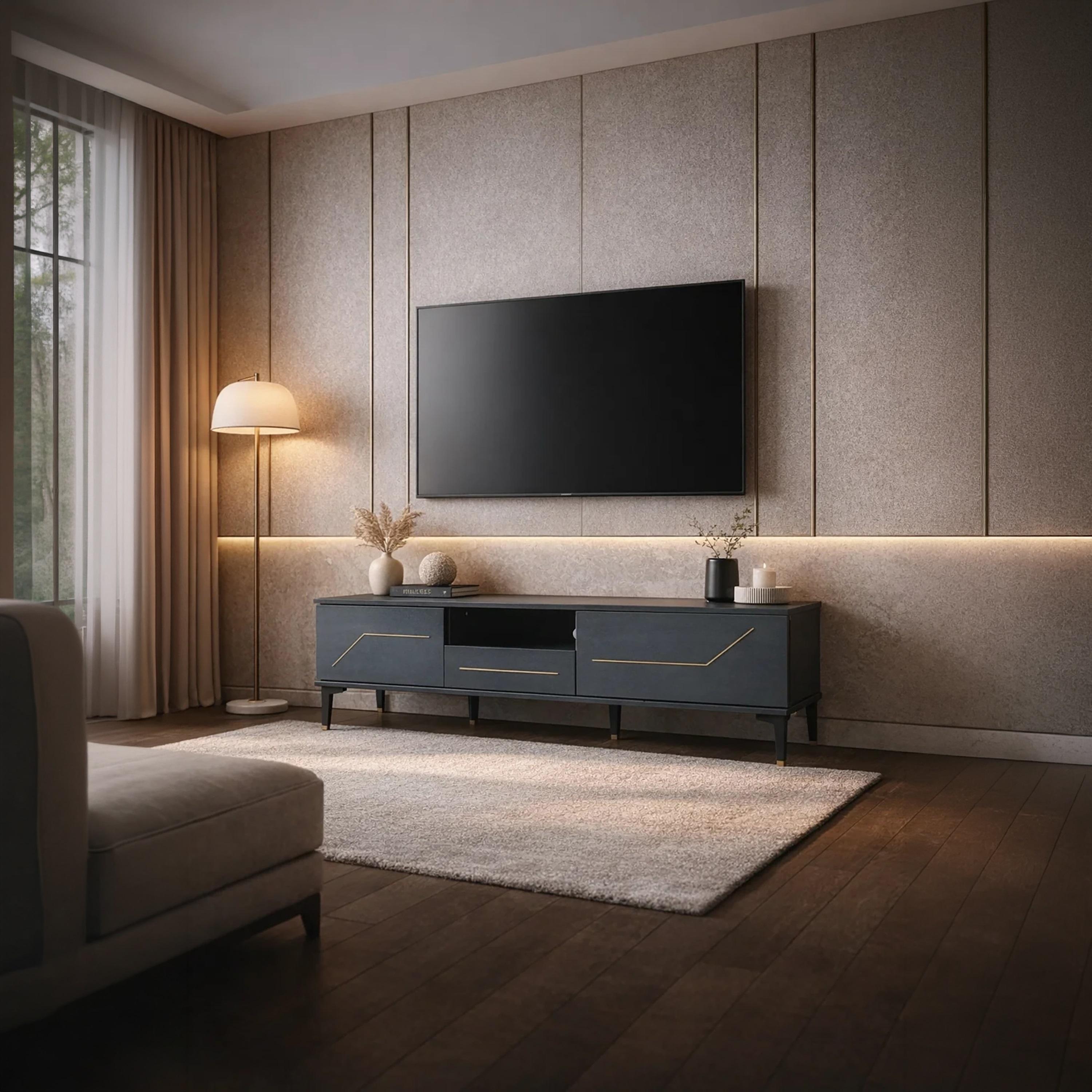 طاولة تلفزيون خشبية بـ 3 أدراج ورف واحد من ماريا هومز-furniture-livingroom-tvandmediaunits-image-2