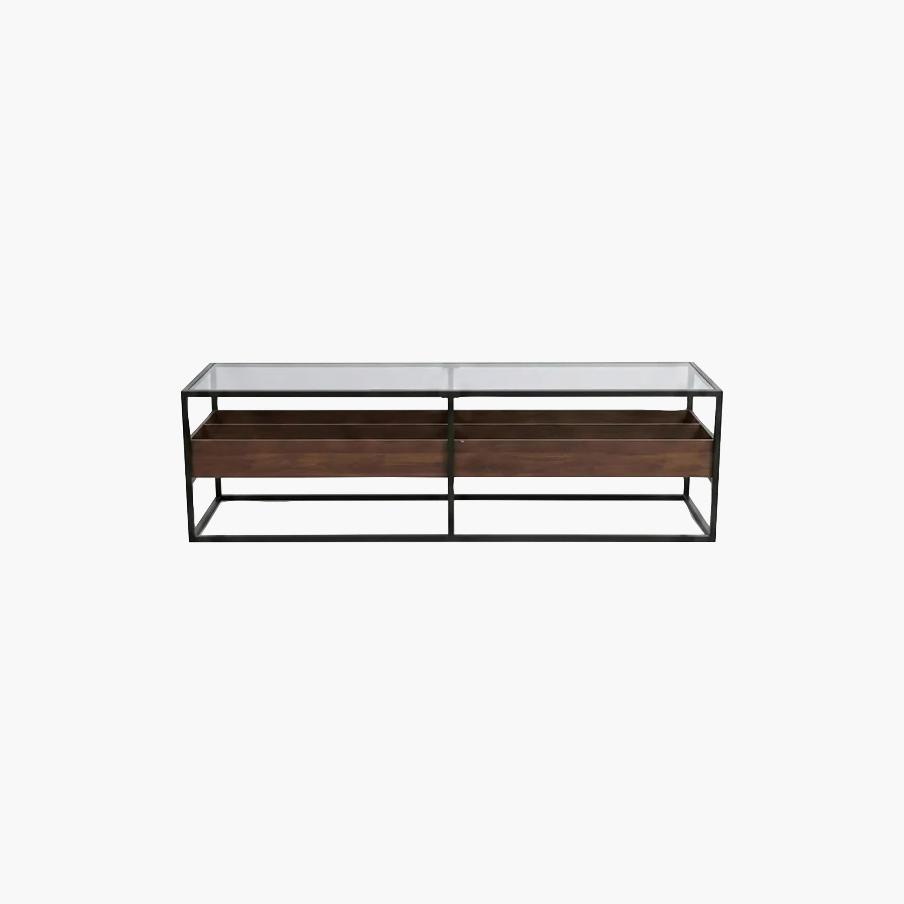 طاولة تلفزيون زجاجية مع صناديق تخزين من ماريا هومز-furniture-livingroom-tvandmediaunits-image-1