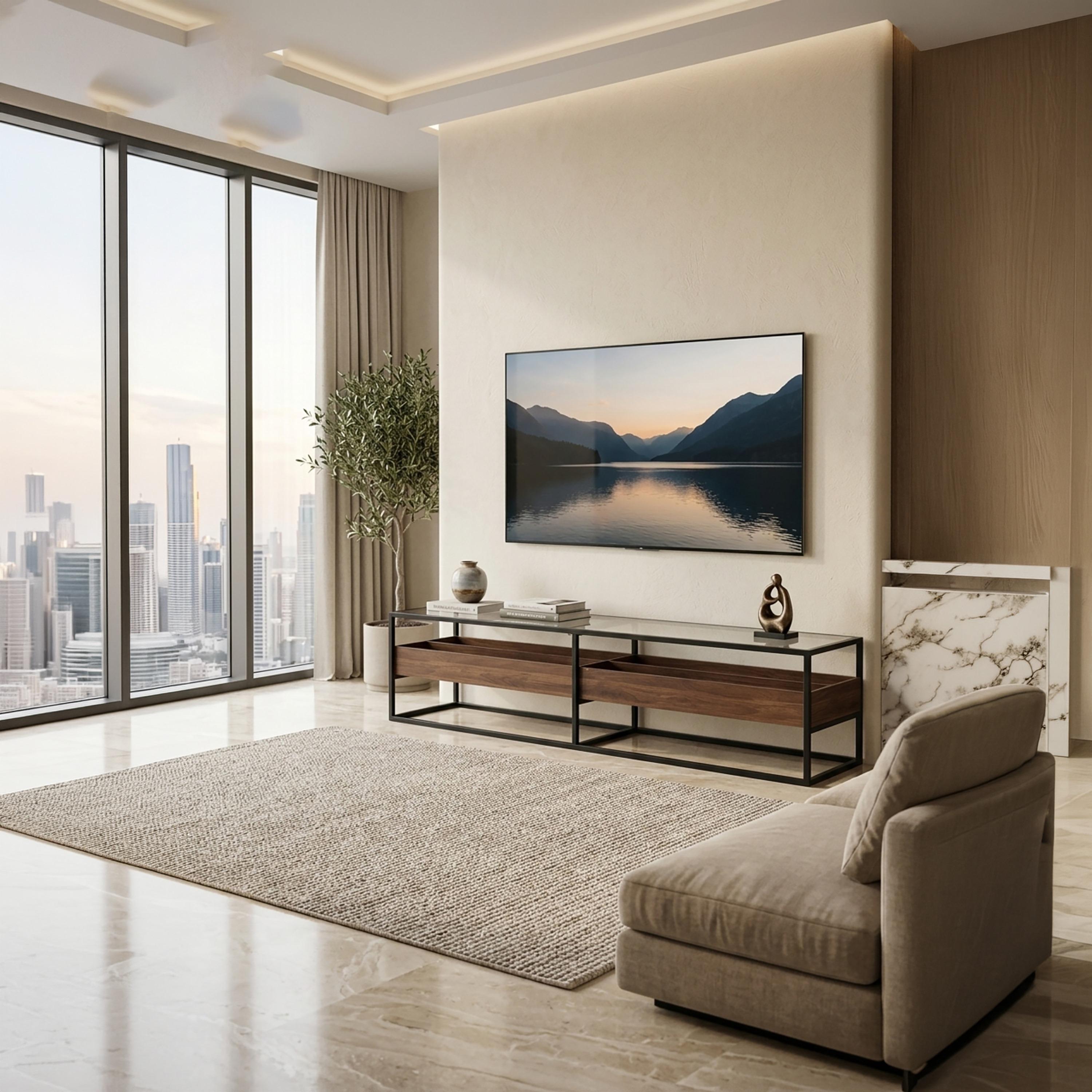 طاولة تلفزيون زجاجية مع صناديق تخزين من ماريا هومز-furniture-livingroom-tvandmediaunits-image-2