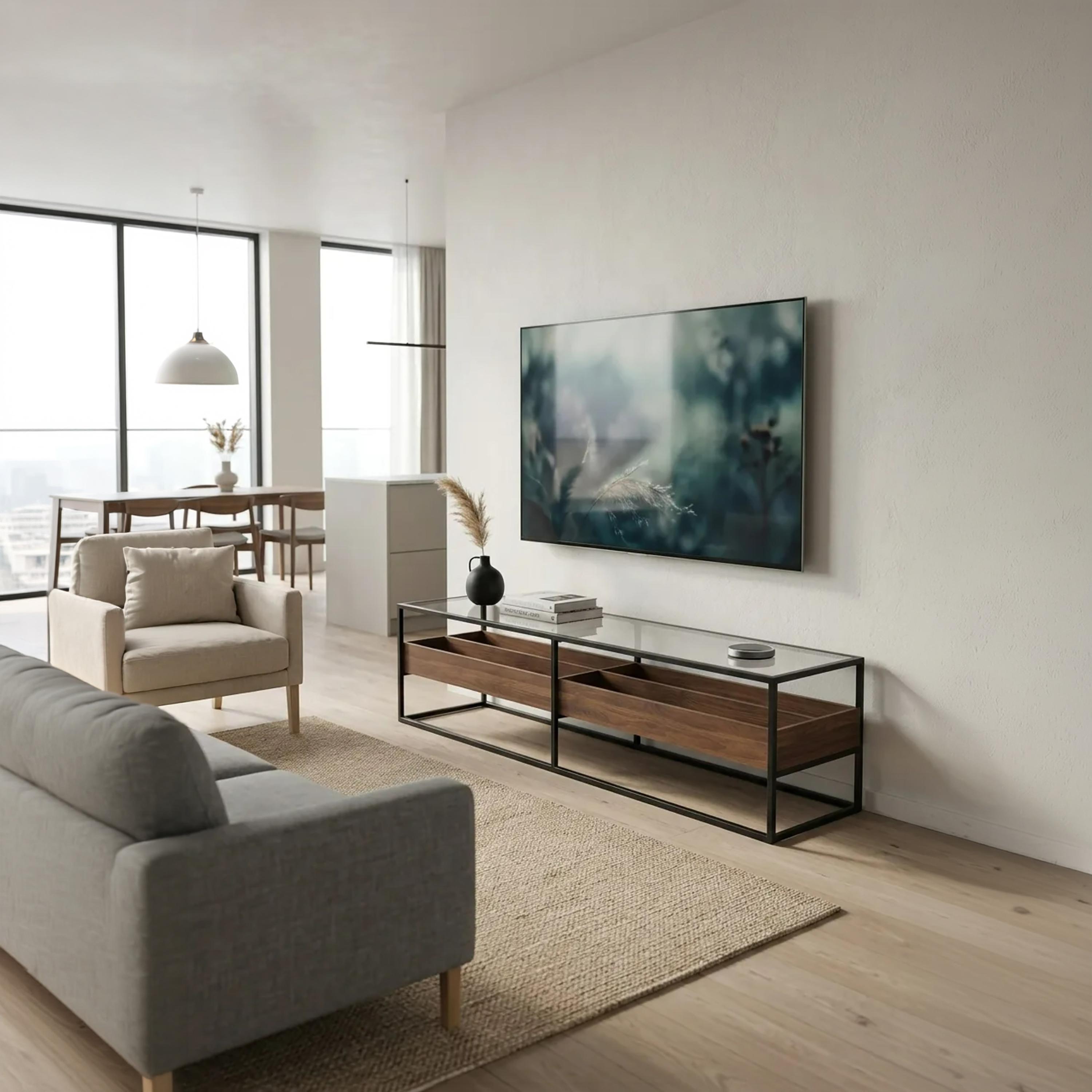 طاولة تلفزيون زجاجية مع صناديق تخزين من ماريا هومز-furniture-livingroom-tvandmediaunits-image-3