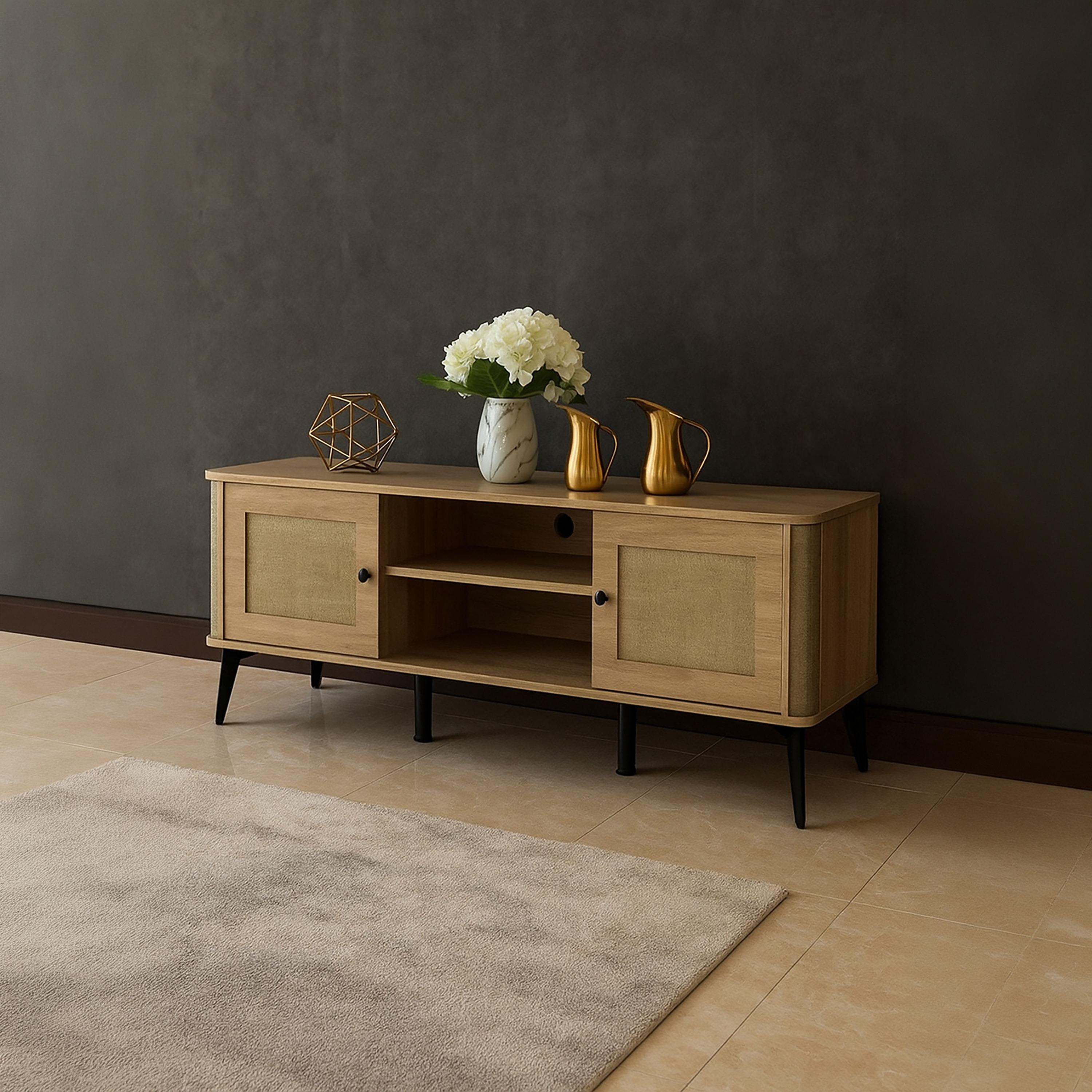 طاولة تلفزيون خشبية بدرجين ورفين من ماريا هومز-furniture-livingroom-tvandmediaunits-image-1