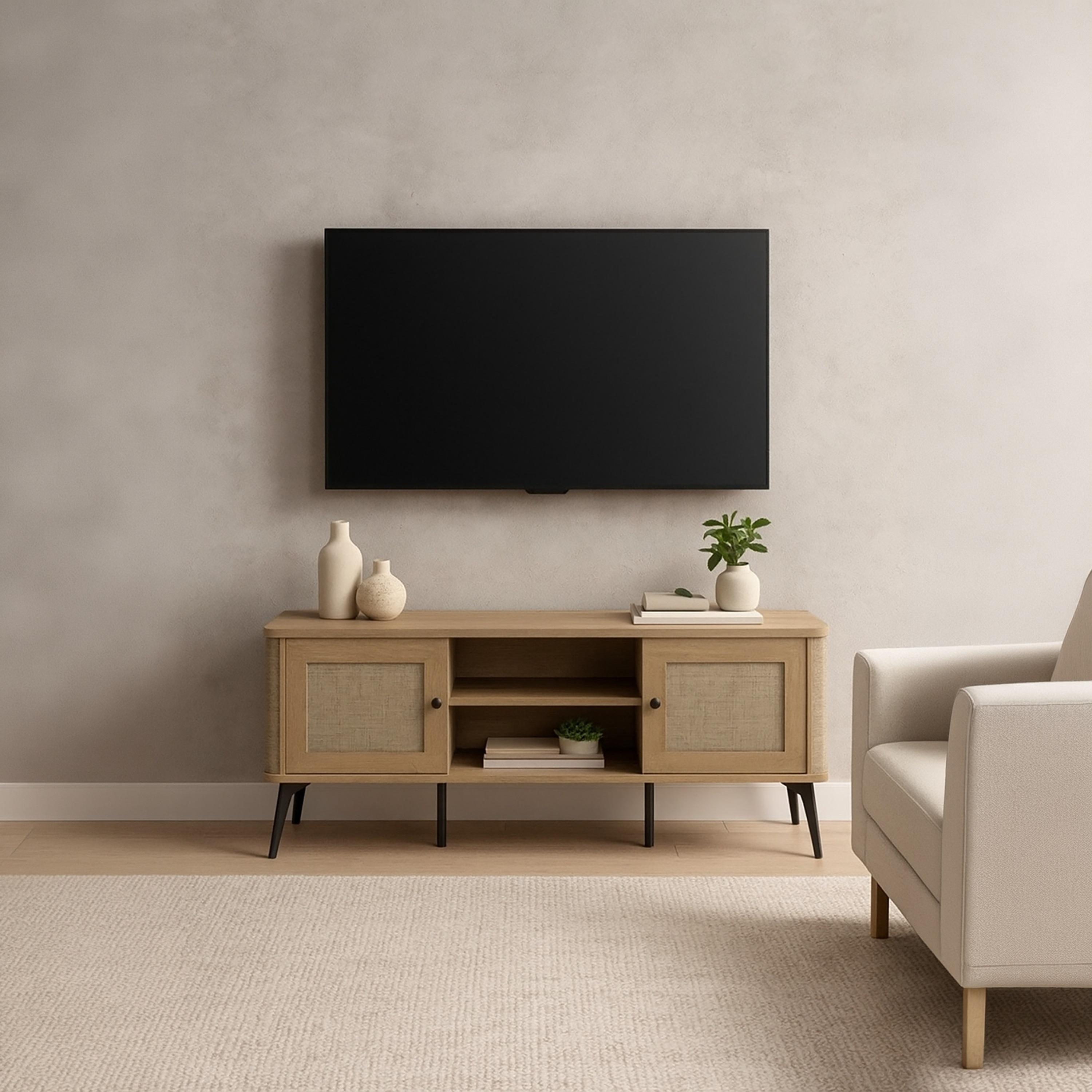 طاولة تلفزيون خشبية بدرجين ورفين من ماريا هومز-furniture-livingroom-tvandmediaunits-image-2